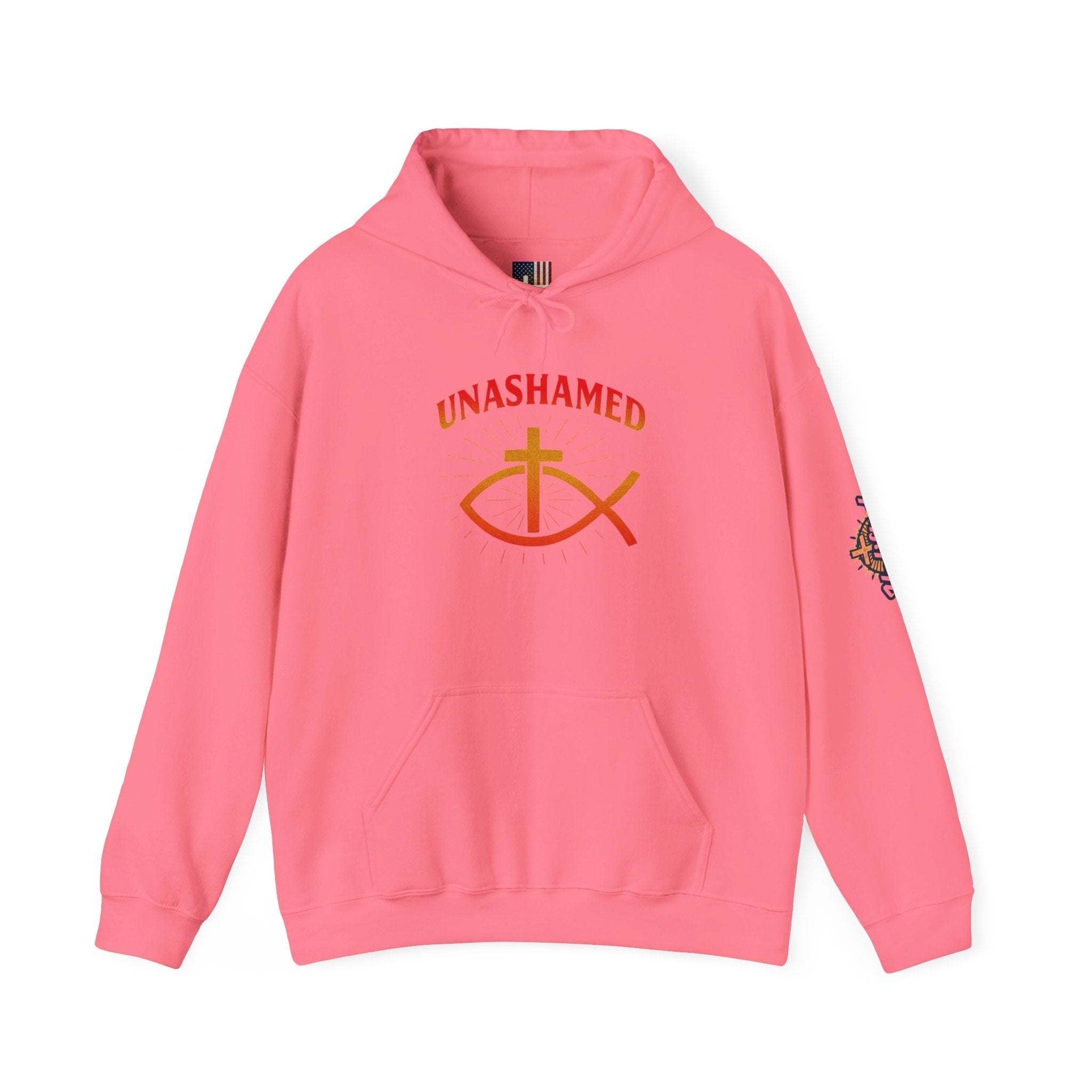 Unashamed Hoodie – Ichthys Jesus Fish & Cross Christian Sweatshirt for Romans 1:16 Bold Faith Printify