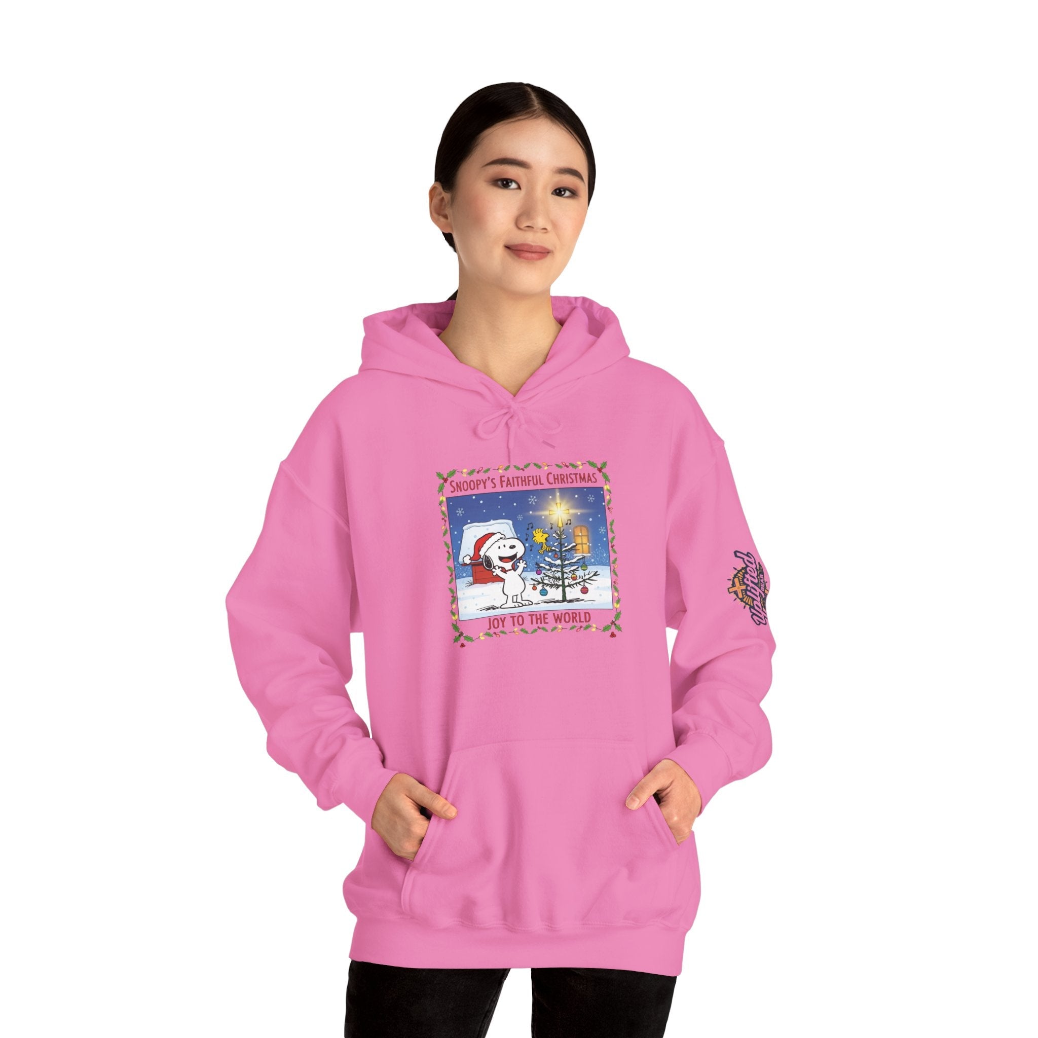 🎄 Faithful Christmas Friends – Christian Holiday Hoodie | Festive Tree & Cartoon Duo | Heartwarming Christmas Tee by Uplifted Gear Printify