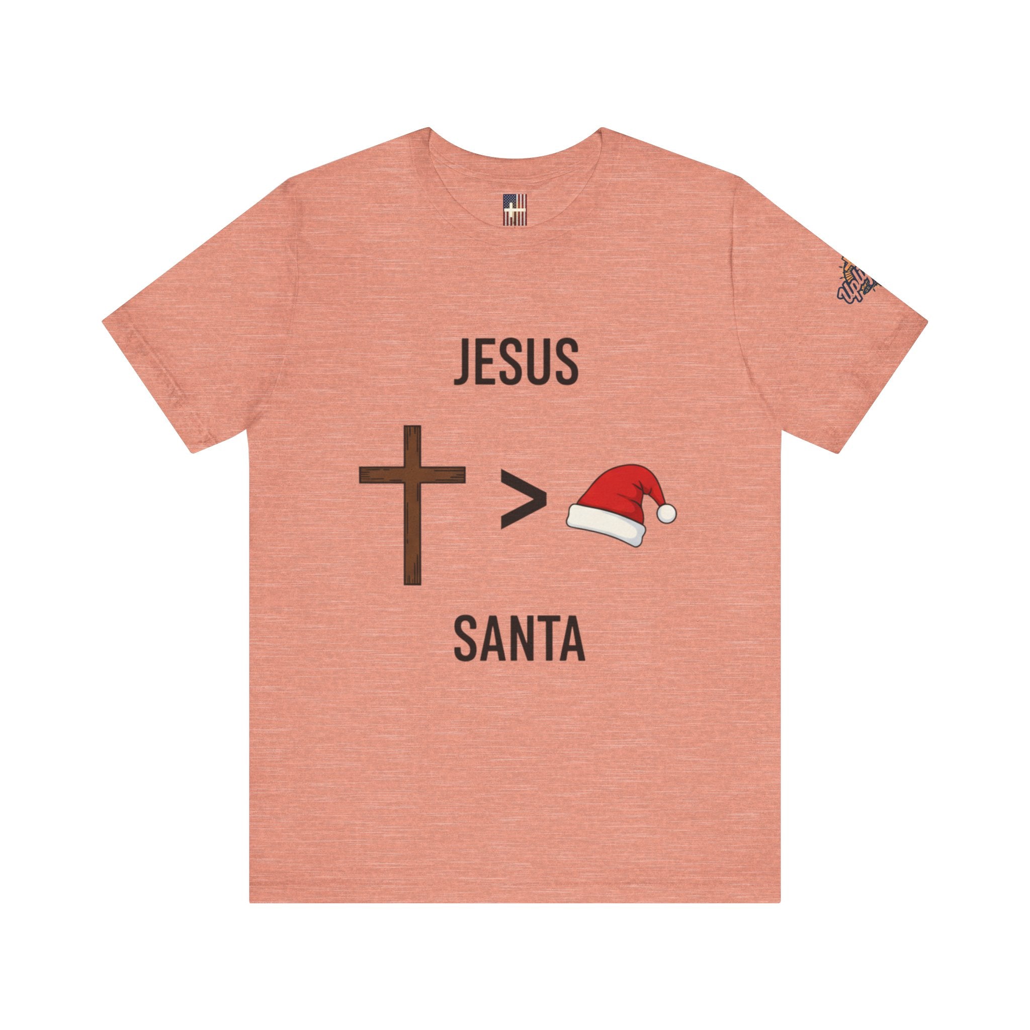 🎄 Jesus > Santa – Minimalist Christian Christmas T-Shirt | Bold Faith Over Holiday Tee | Cross vs Santa Hat Design | Uplifted Gear Printify