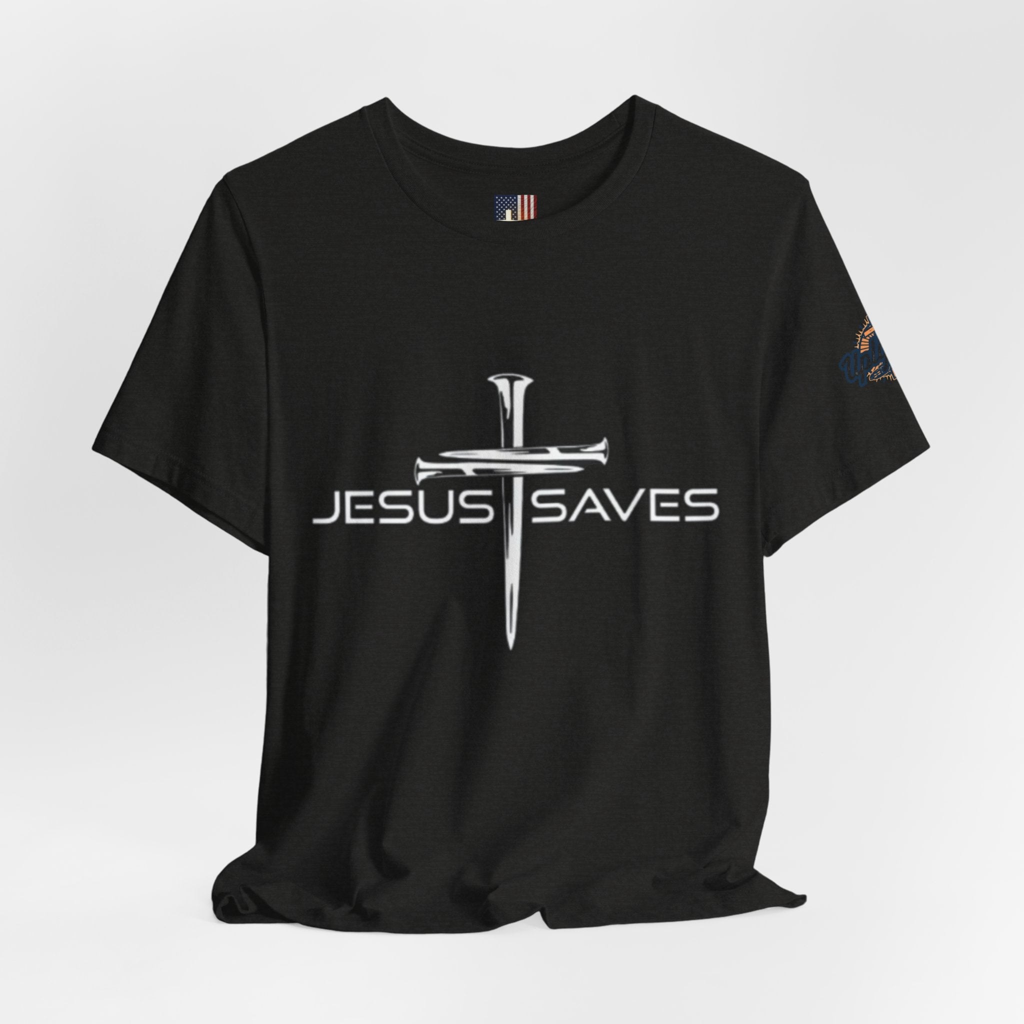Jesus Saves T-shirt – 3 Nails Crucifix Cross Christian T-shirt for Redemption Faith & Bold Salvation Printify