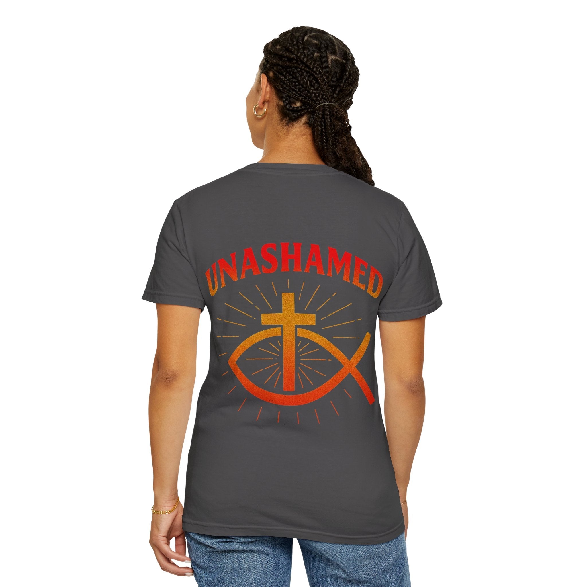 Unashamed T-shirt – Ichthys Jesus Fish & Cross Christian Sweatshirt for Romans 1:16 Bold Faith Printify