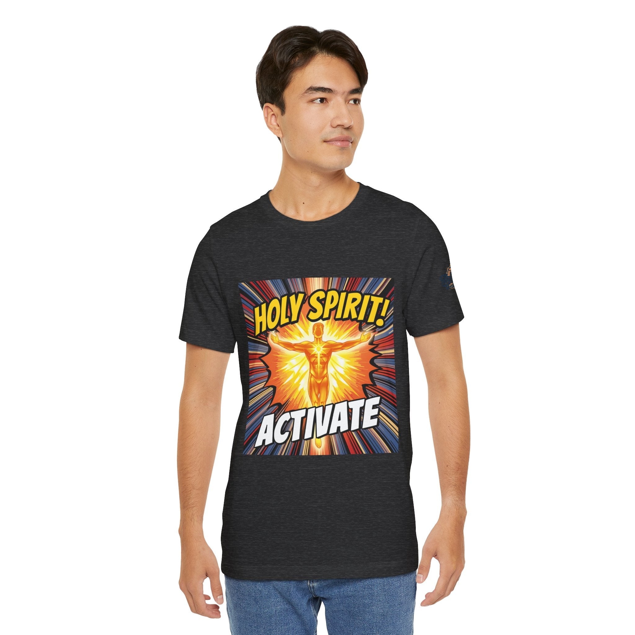 Holy Spirit Activate T-shirt – Superhero Christian T-shirt with Vibrant Power-Up Design for Faith-Fueled Boldness Printify