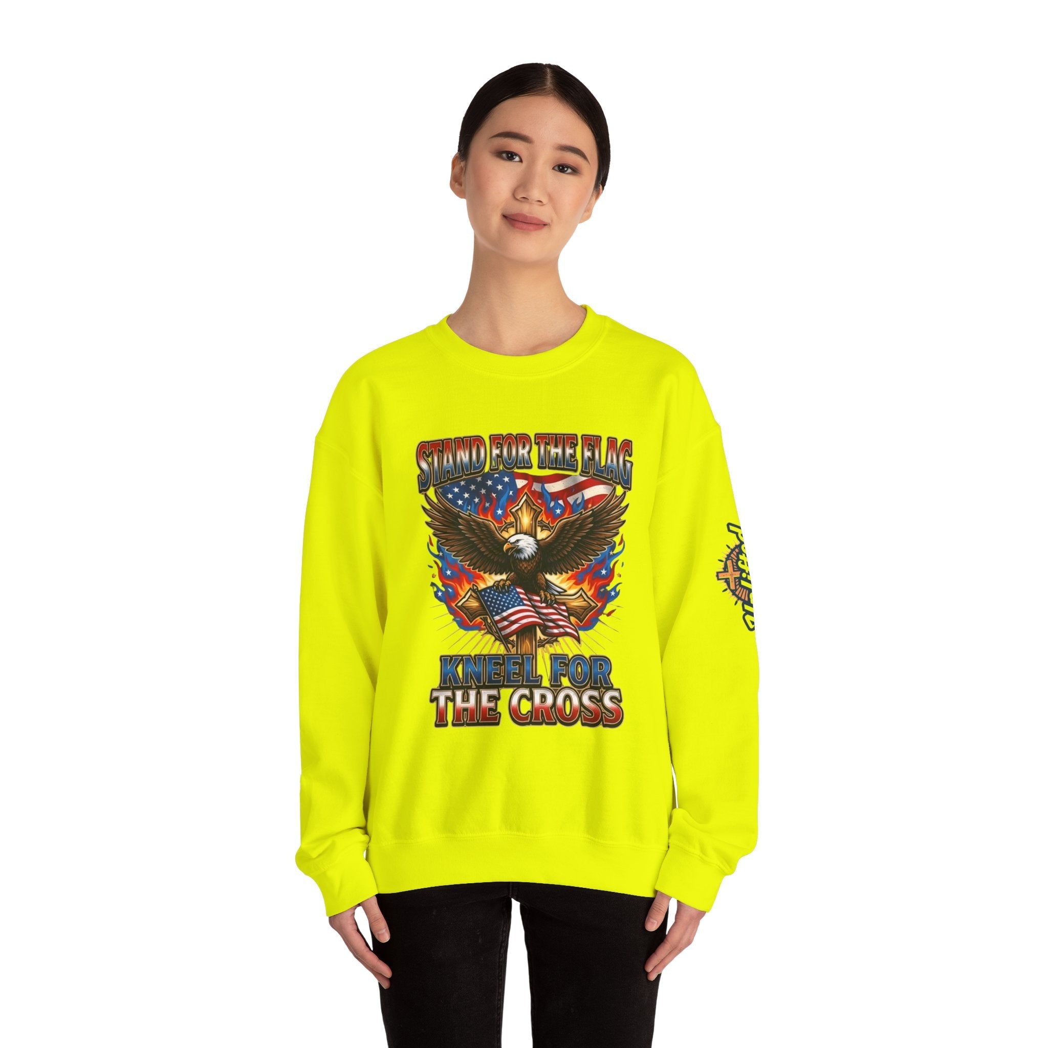 Stand for the Flag Kneel for the Cross Sweatshirt | Patriotic Eagle Sweatshirt Printify
