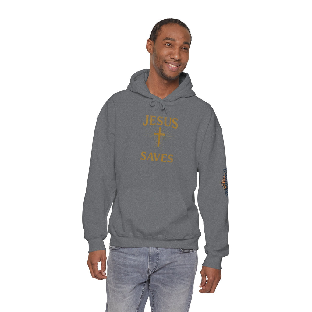 Jesus Saves Hoodie – Radiant Cross & Rays of Light Christian Sweatshirt for Eternal Hope & Faith Printify