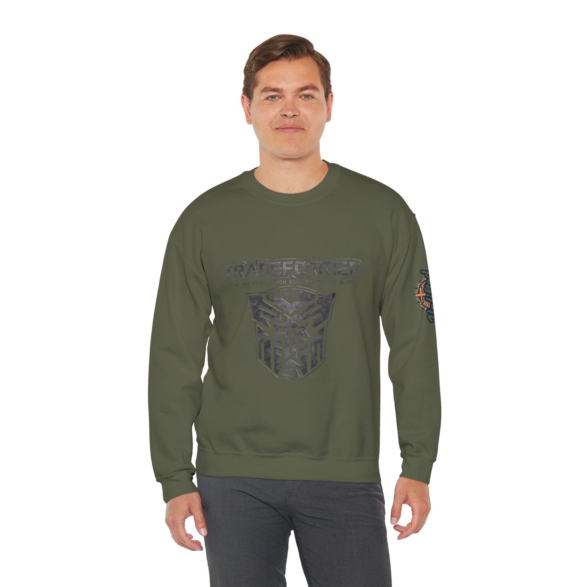 Transformer Logo Christian Sweatshirt | 2 Corinthians 3:18 Bible Verse Sweatshirt Printify