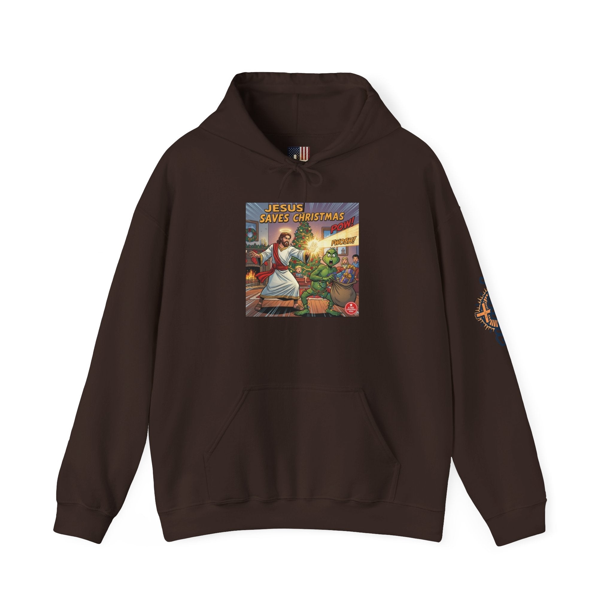 Jesus Saves Christmas Hoodie – Grinch vs Savior Light Battle Christian Sweatshirt for Hilarious Holiday Faith & True Joy Printify