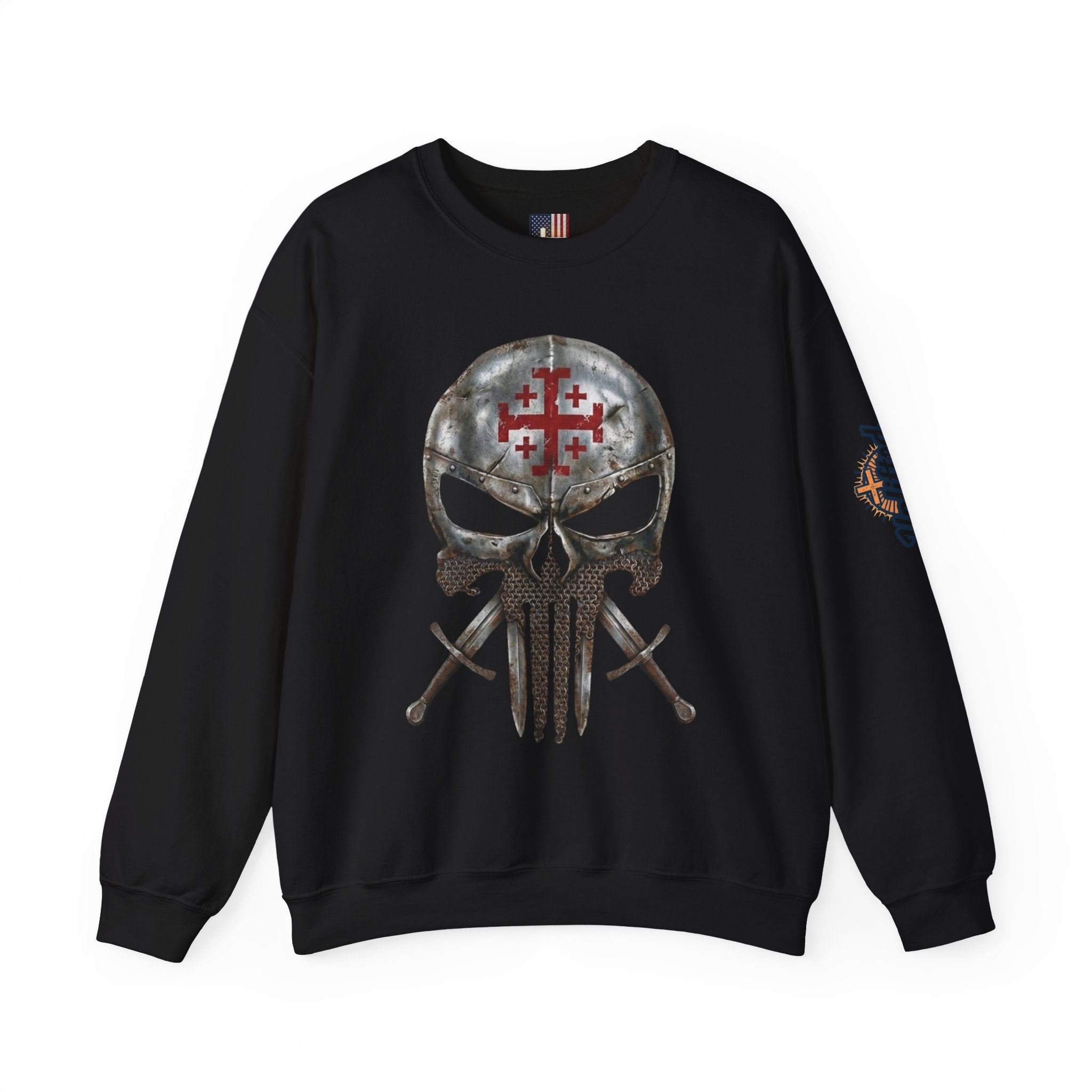 Crusader Knight Christian Skull Sweatshirt - Warrior Armor of God Sweatshirt Printify