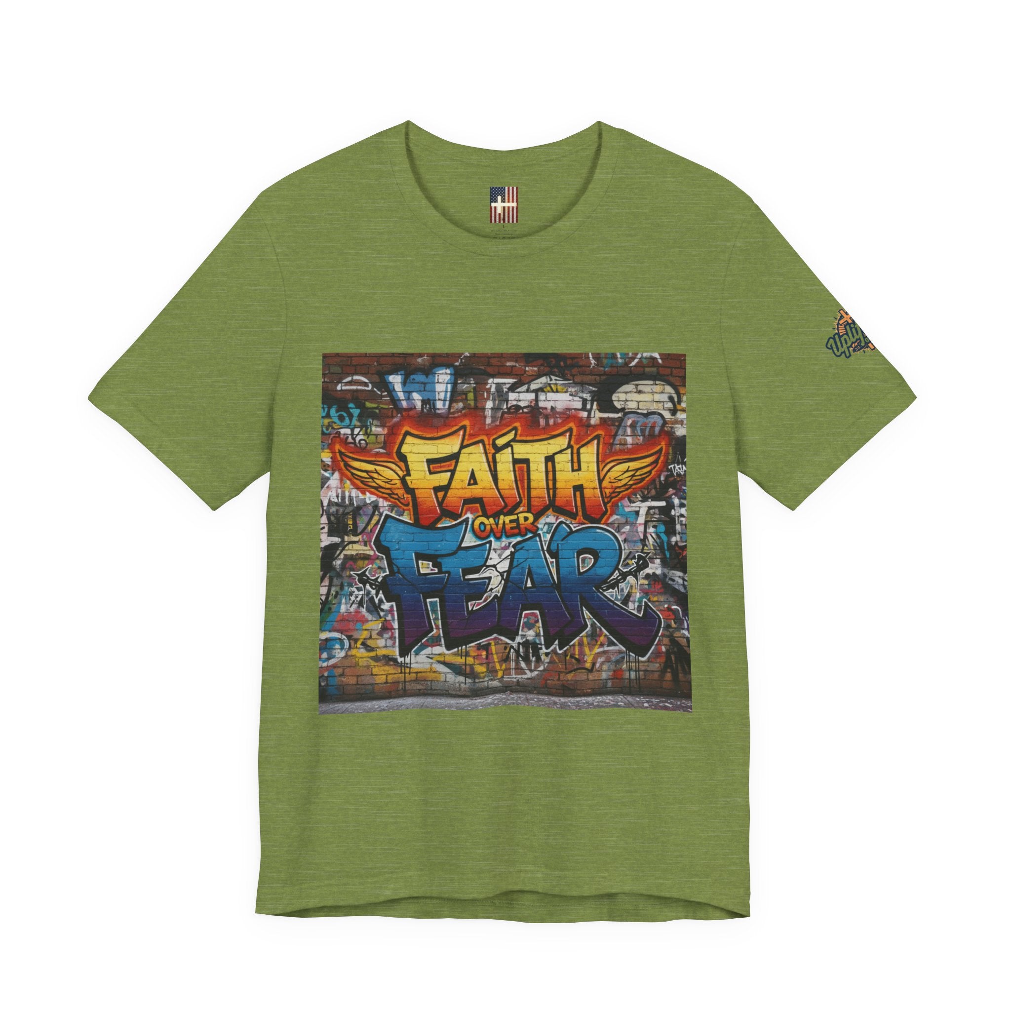 Faith Over Fear T-shirt – Graffiti Wall Christian T-shirt for Bold 2 Corinthians 5:7 Streetwear & Unshakable Faith Printify