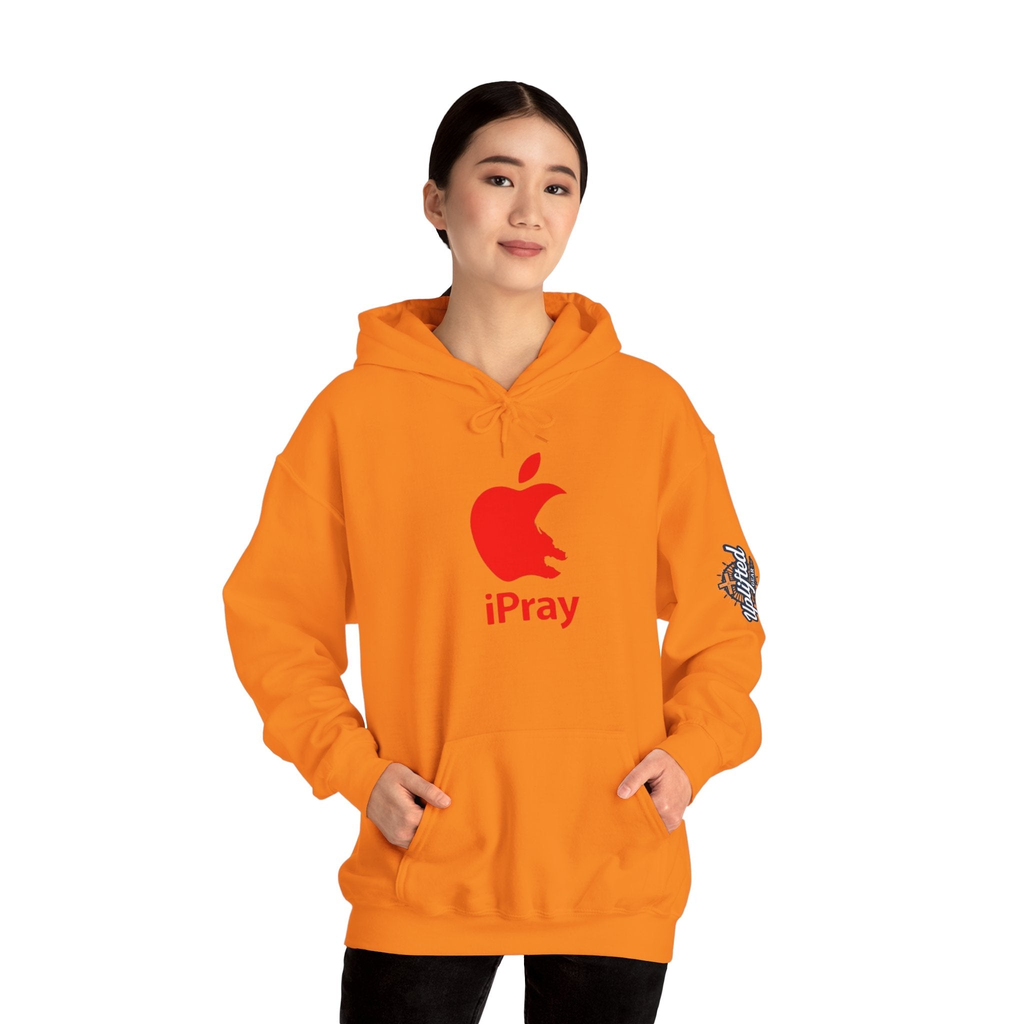 iPray Apple Logo Hoodie — Funny Christian Hoodie (Minimal Red Apple Graphic) Printify
