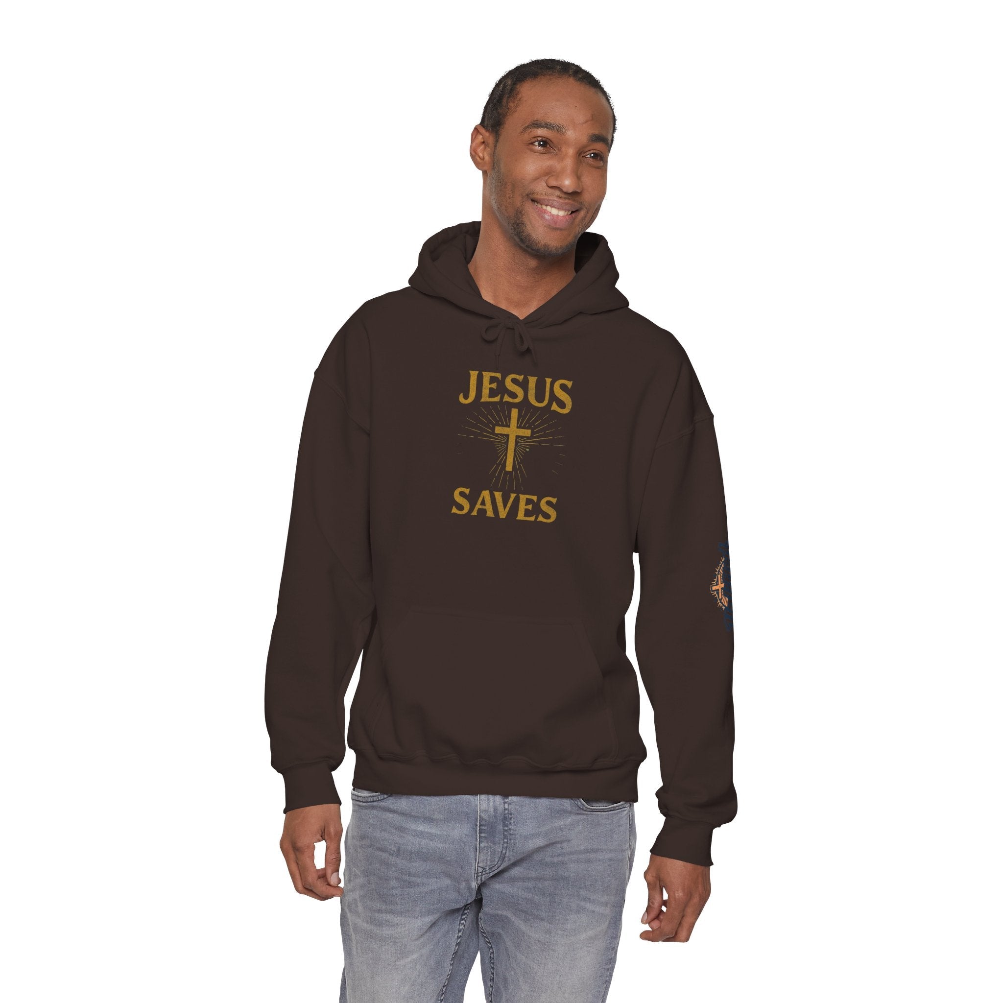 Jesus Saves Hoodie – Radiant Cross & Rays of Light Christian Sweatshirt for Eternal Hope & Faith Printify