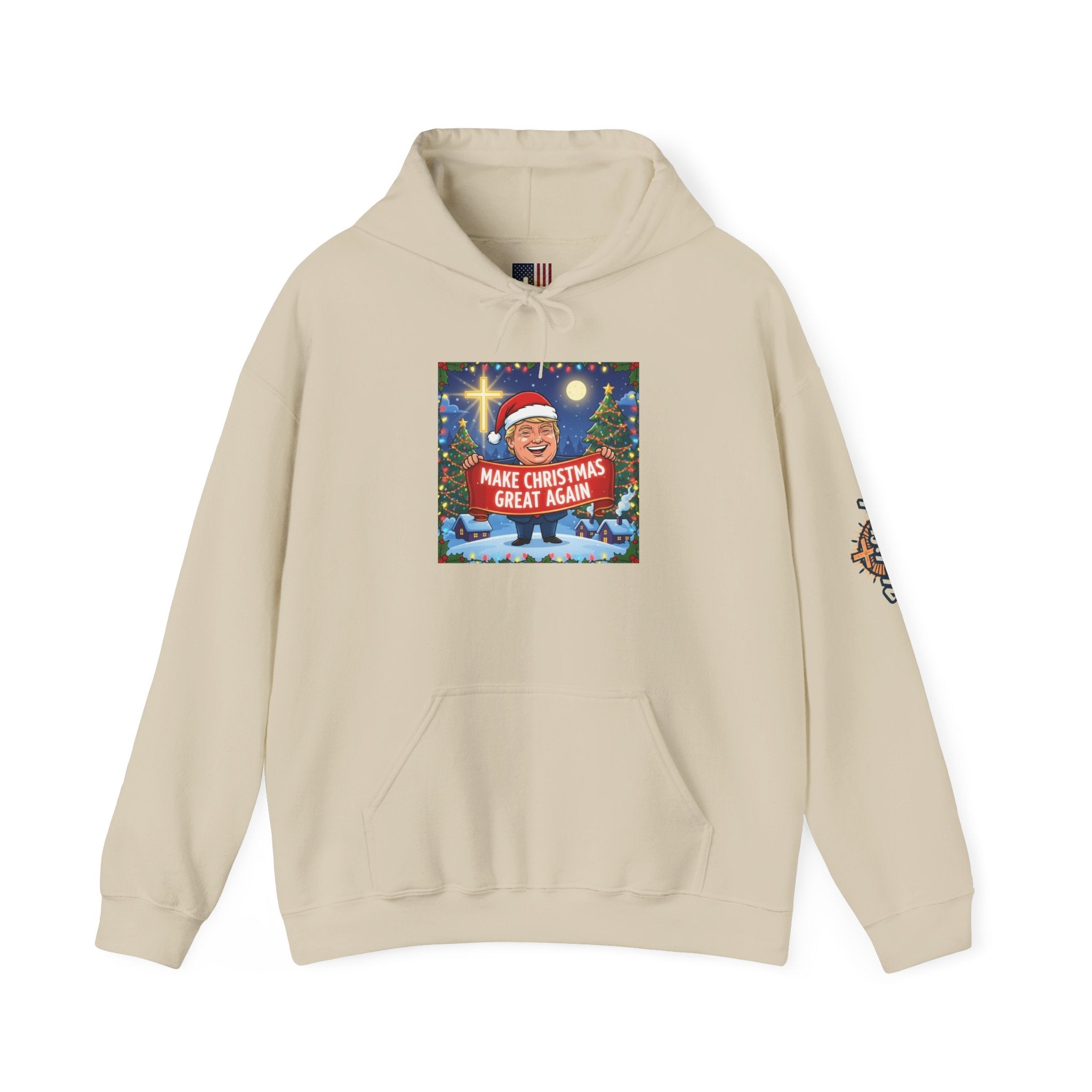 🎄 Make Christmas Great Again – Patriotic Christian Christmas Hoodie | Bold Holiday Faith Tee | Red & White Banner Design | Uplifted Gear Printify