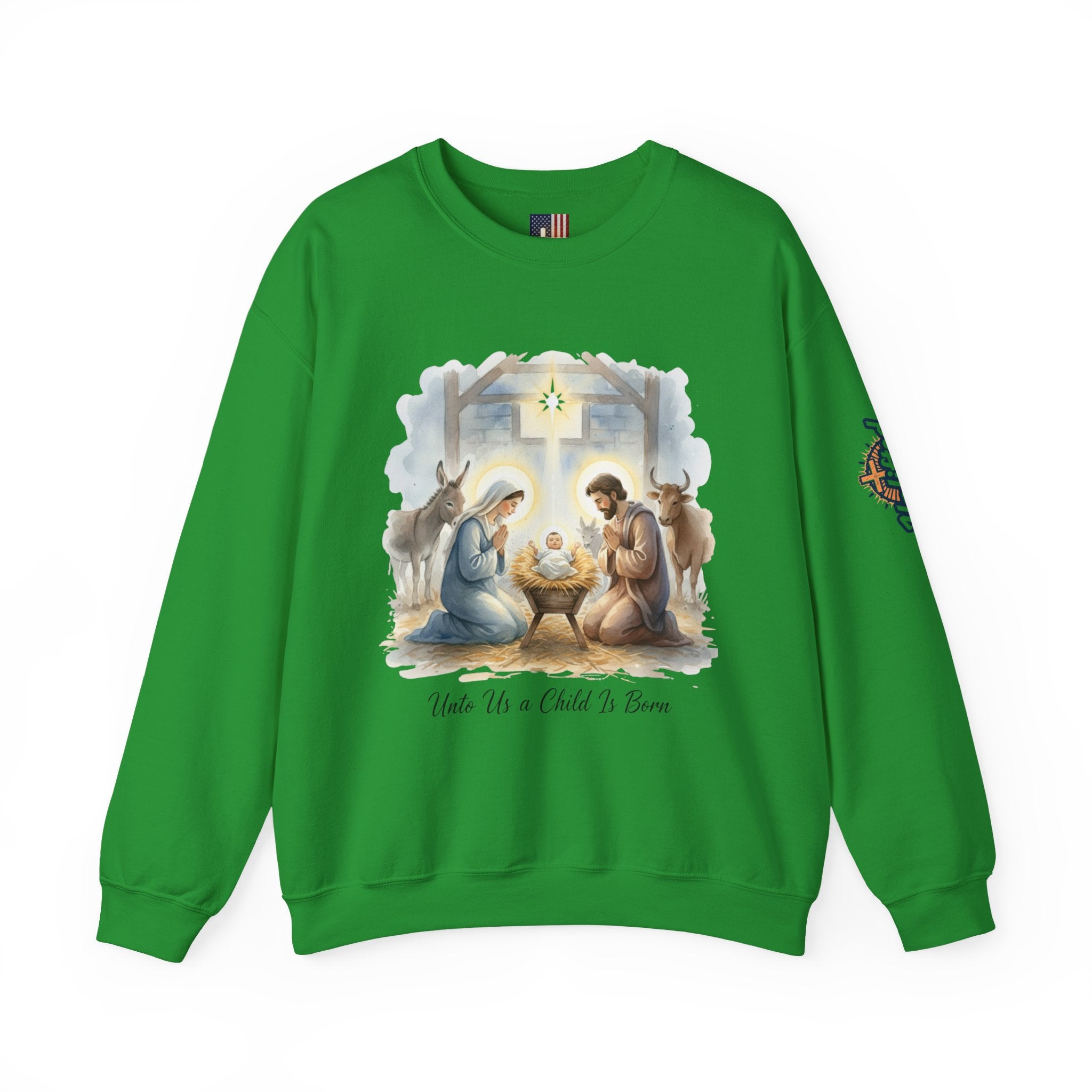 Unto Us a Child is Born Sweatshirt – Isaiah 9:6 Nativity Manger Scene Christian Christmas Sweatshirt for Holy Night Faith Printify