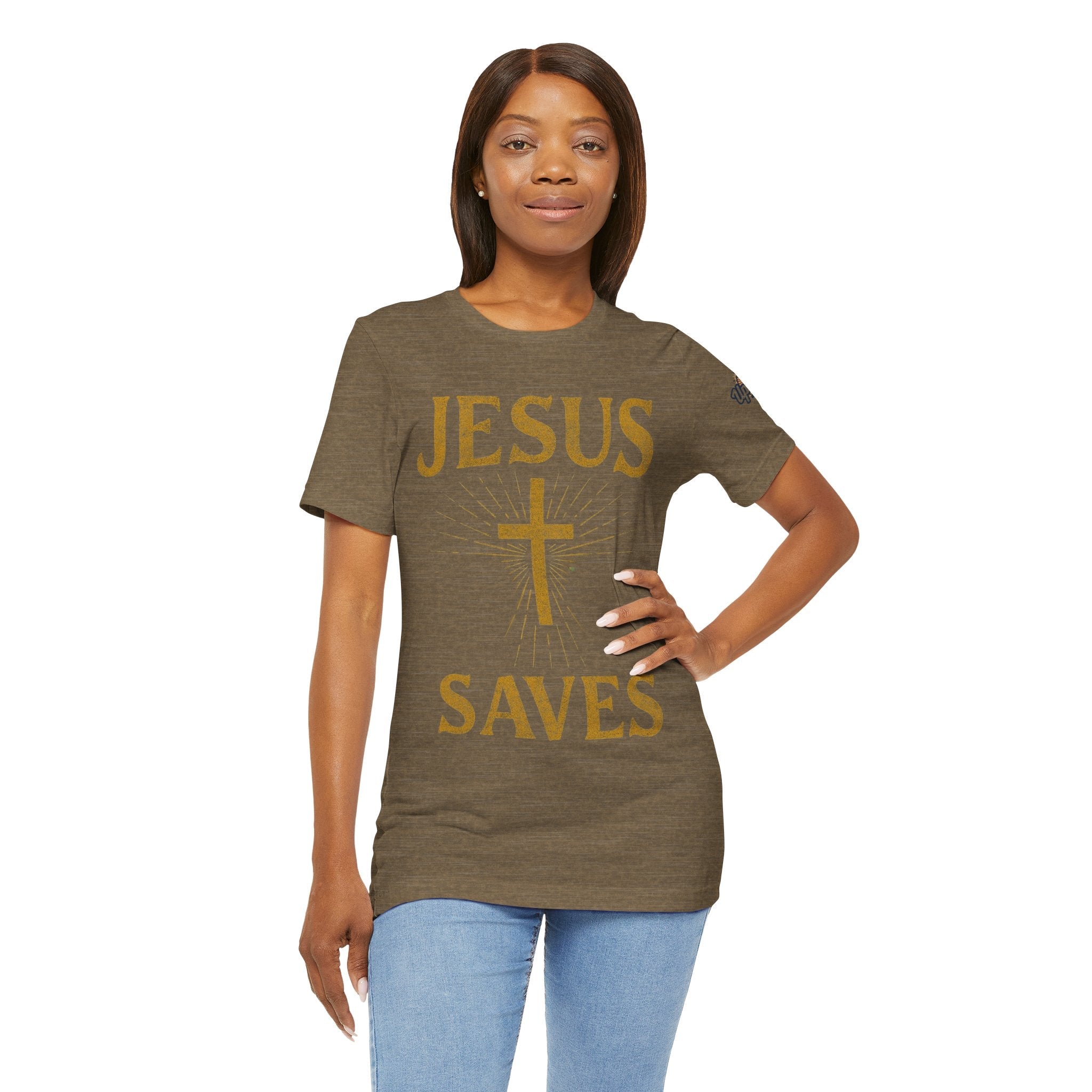 Jesus Saves T-shirt – Radiant Cross & Rays of Light Christian T-shirt for Eternal Hope & Faith Printify