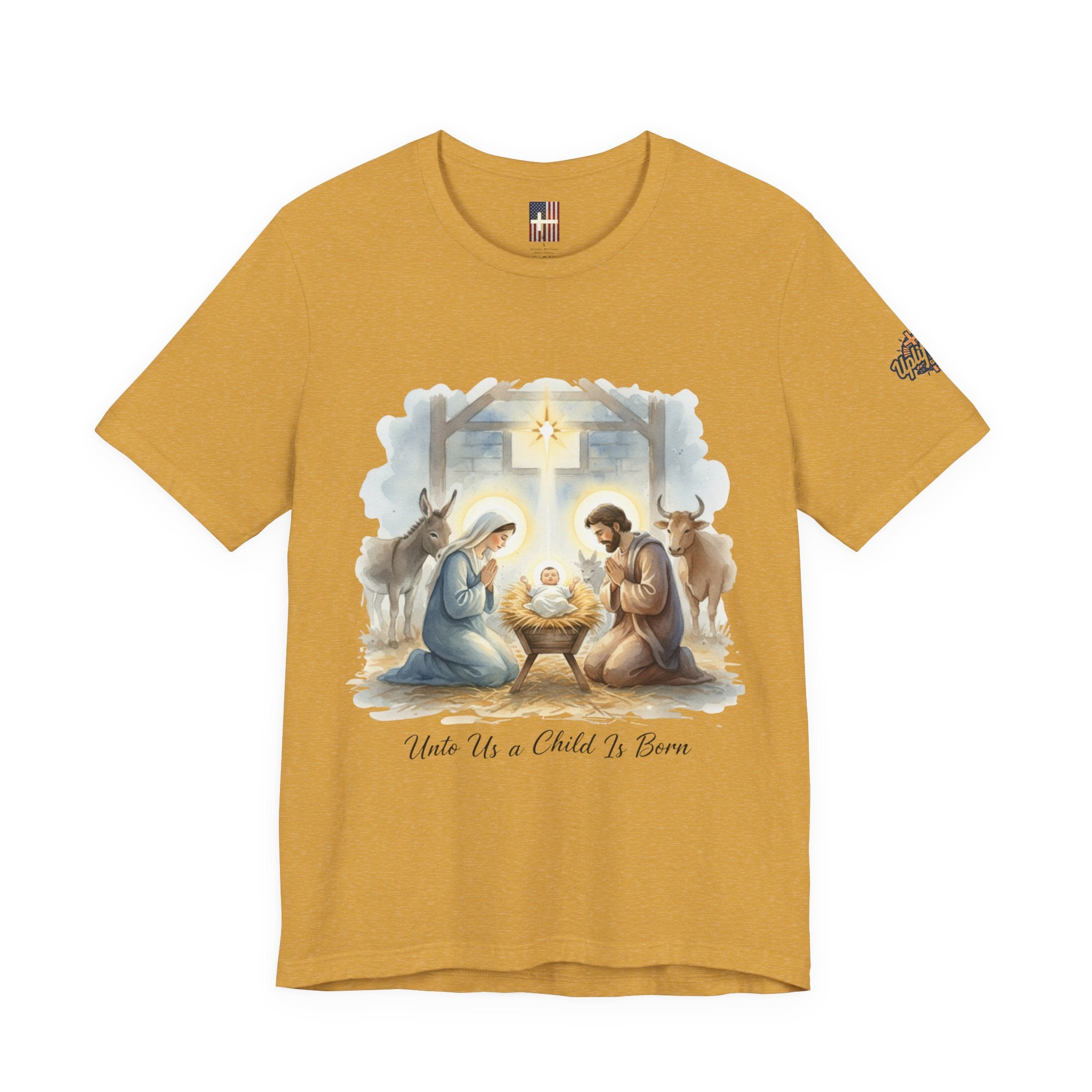 Unto Us a Child is Born T-shirt – Isaiah 9:6 Nativity Manger Scene Christian Christmas T-shirt for Holy Night Faith Printify