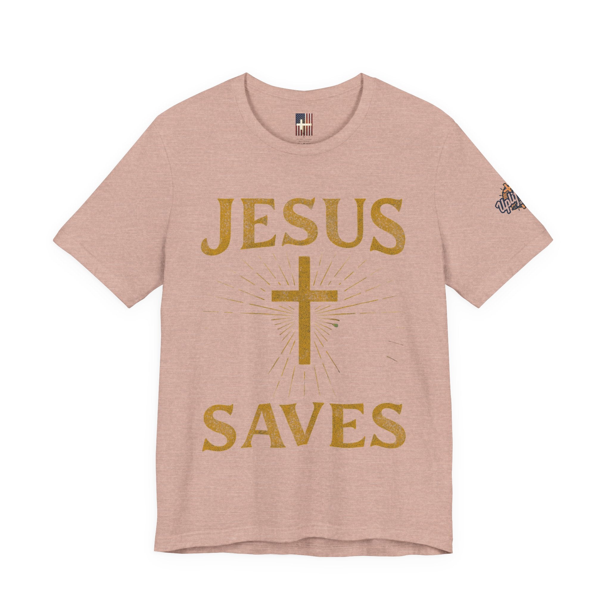 Jesus Saves T-shirt – Radiant Cross & Rays of Light Christian T-shirt for Eternal Hope & Faith Printify