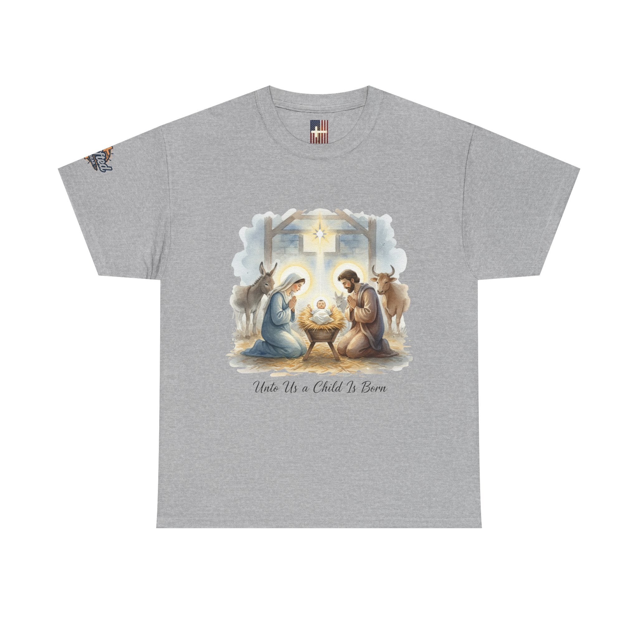 Unto Us a Child is Born T-shirt – Isaiah 9:6 Nativity Manger Scene Christian Christmas T-shirt for Holy Night Faith Printify