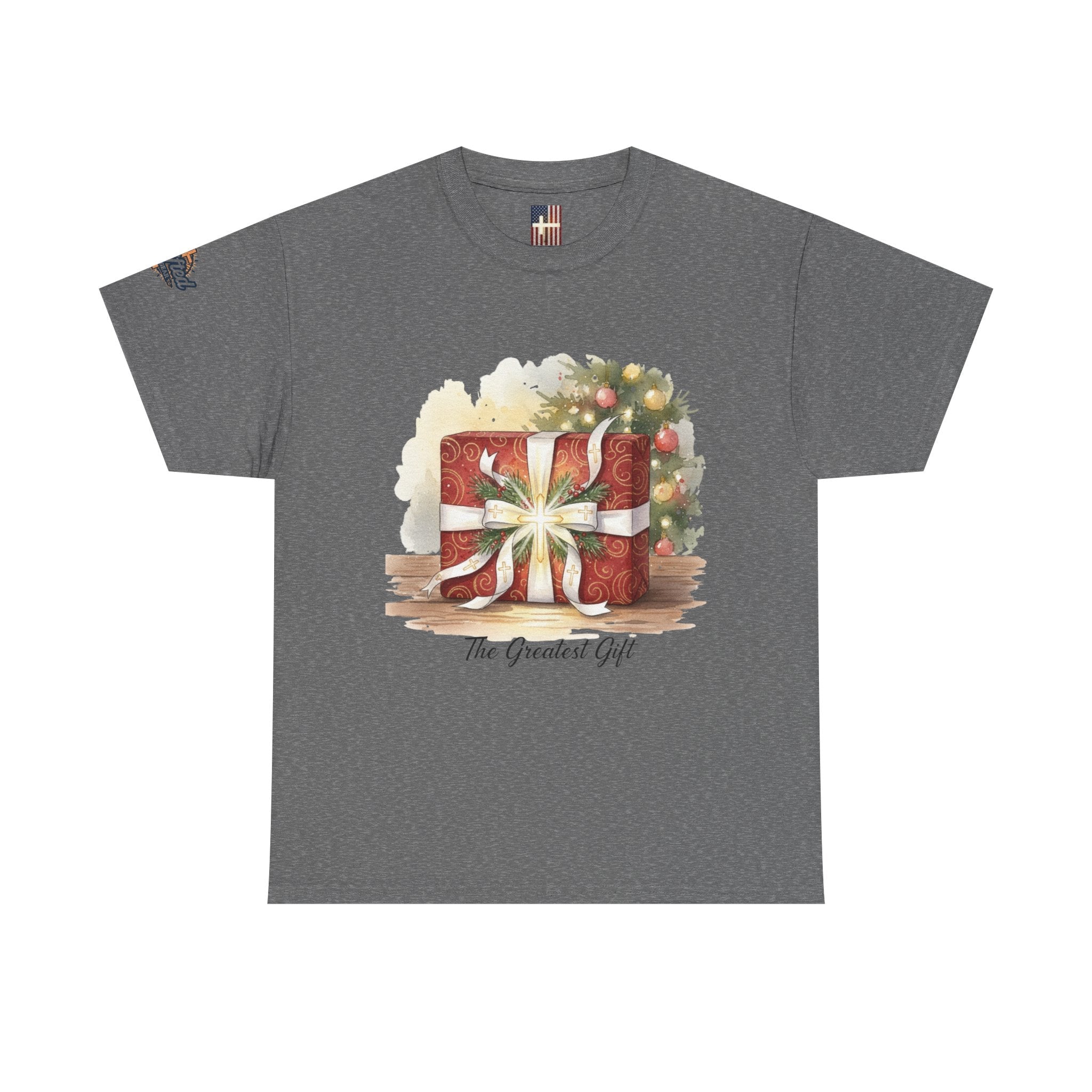 The Greatest Gift T-shirt – Cross Bow Present Christian T-shirt for Christmas Salvation & Eternal Faith Printify