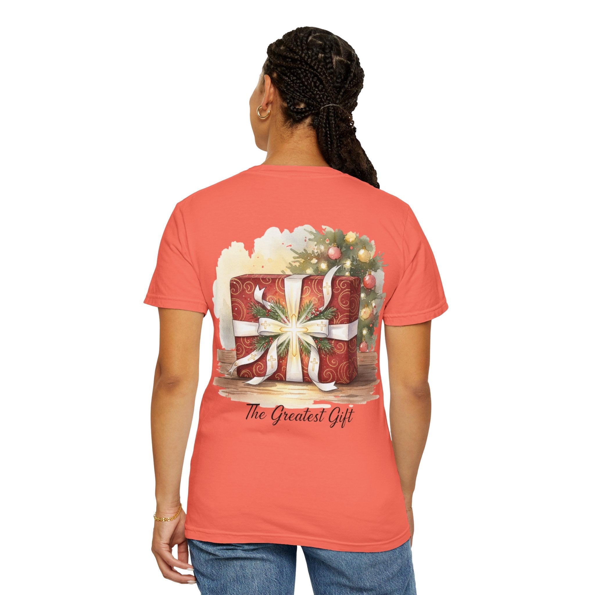 The Greatest Gift T-shirt – Cross Bow Present Christian T-shirt for Christmas Salvation & Eternal Faith Printify