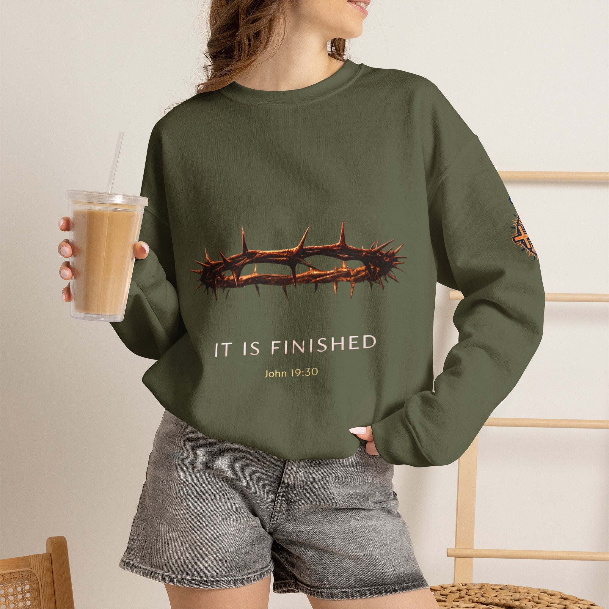 It Is Finished Crown of Thorns Sweatshirt — Christian John 19:30 Faith Sweatshirt Printify