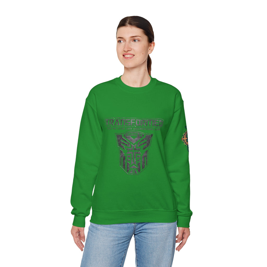 Transformer Logo Christian Sweatshirt | 2 Corinthians 3:18 Bible Verse Sweatshirt Printify