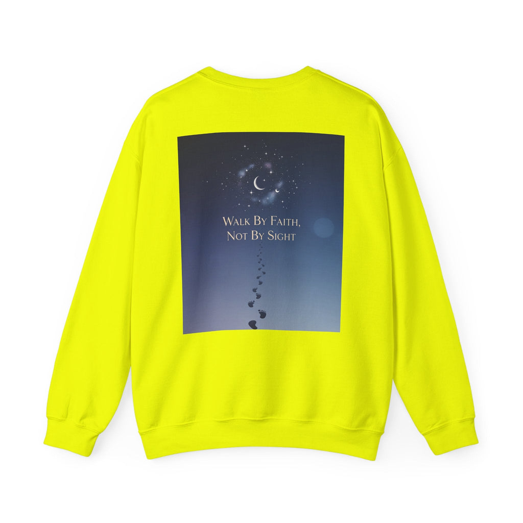 Walk by Faith, Not by Sight Sweatshirt – Moonlit Footprints Christian Sweatshirt for Cozy Nights Printify
