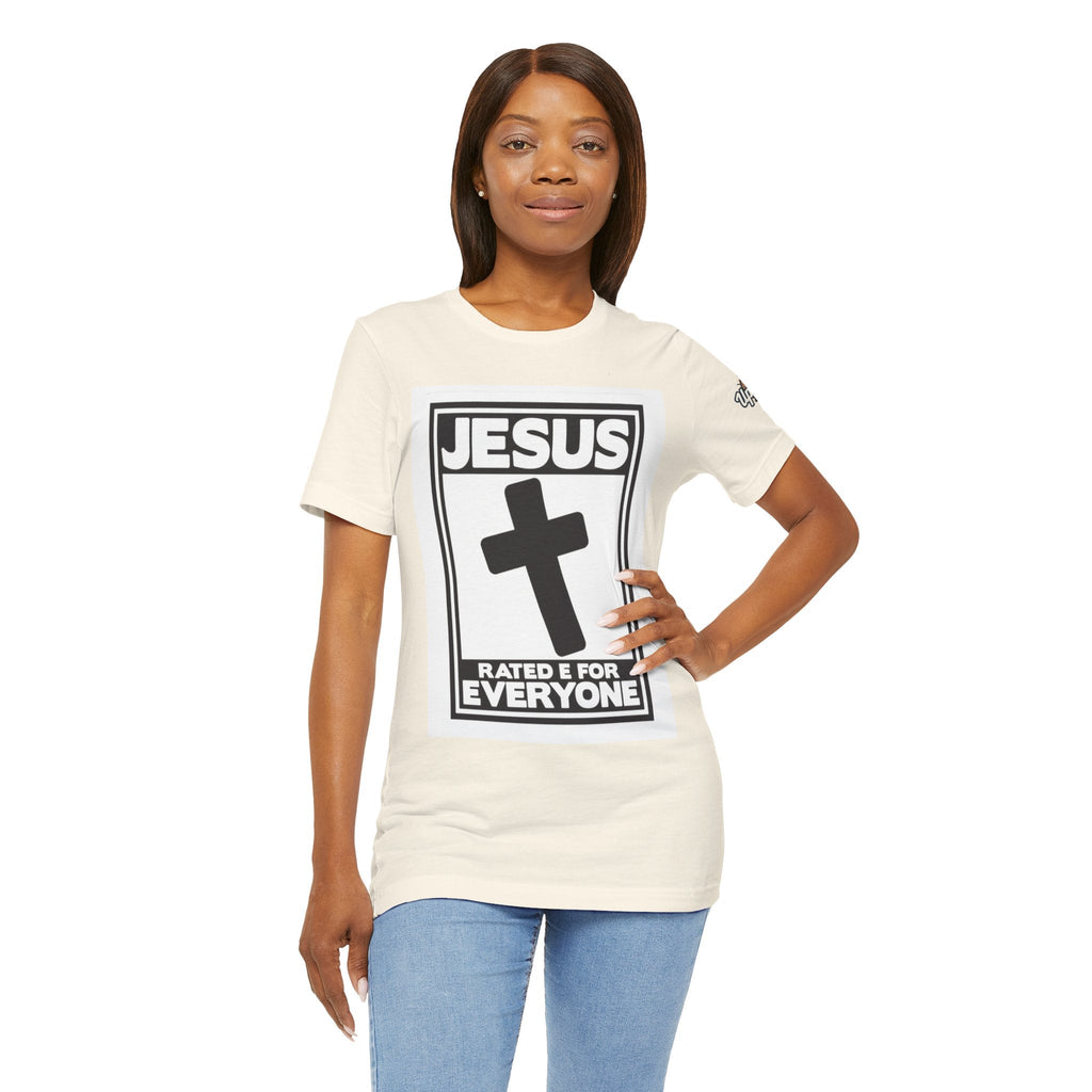 Jesus, Rated E for Everyone T-shirt - Gamer Faith T-shirt - Christian Video Game Parody Printify