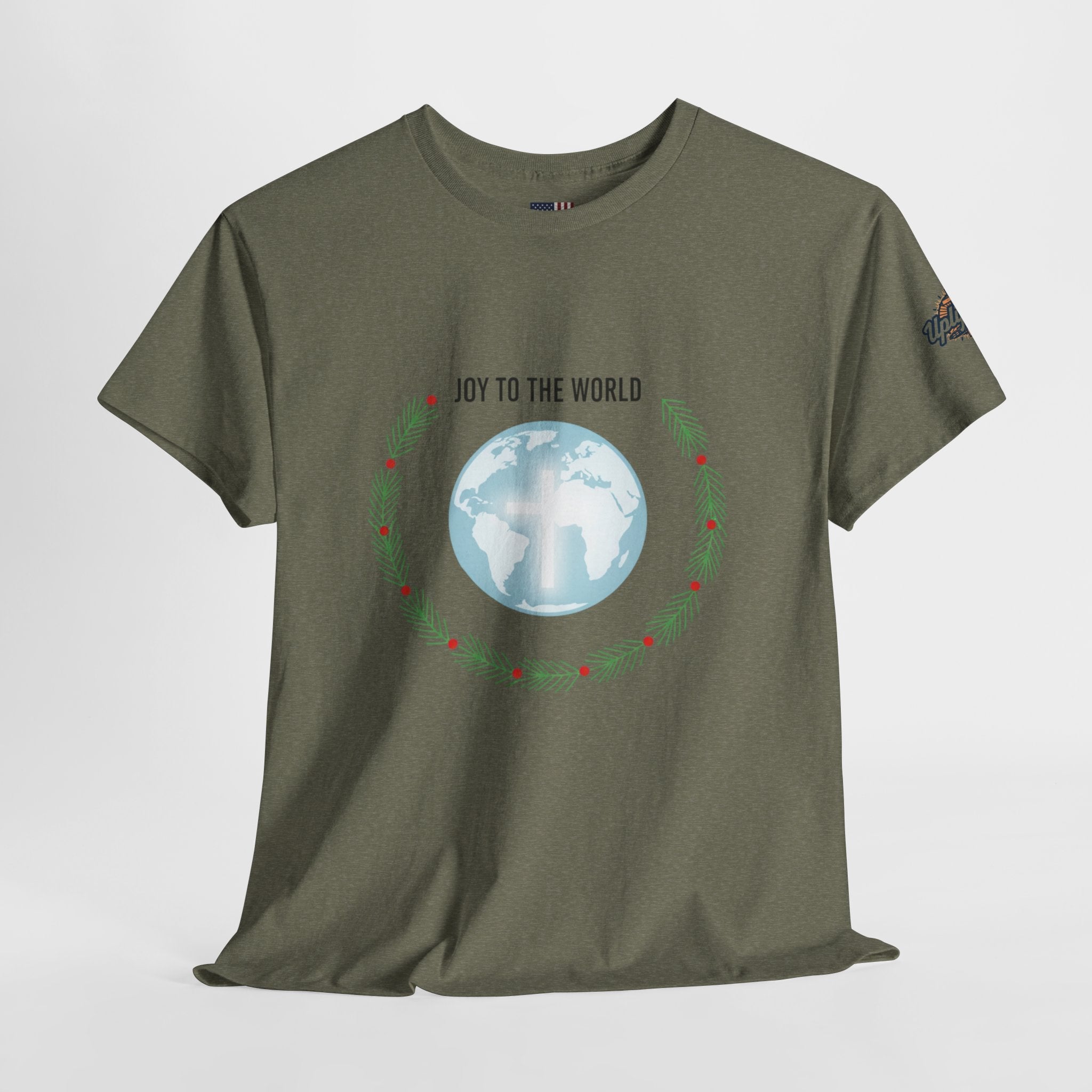 Joy to the World T-shirt – Wreath Earth Nativity Christian Christmas T-shirt for Isaiah 9:6 Holiday Faith & Festive Joy Printify