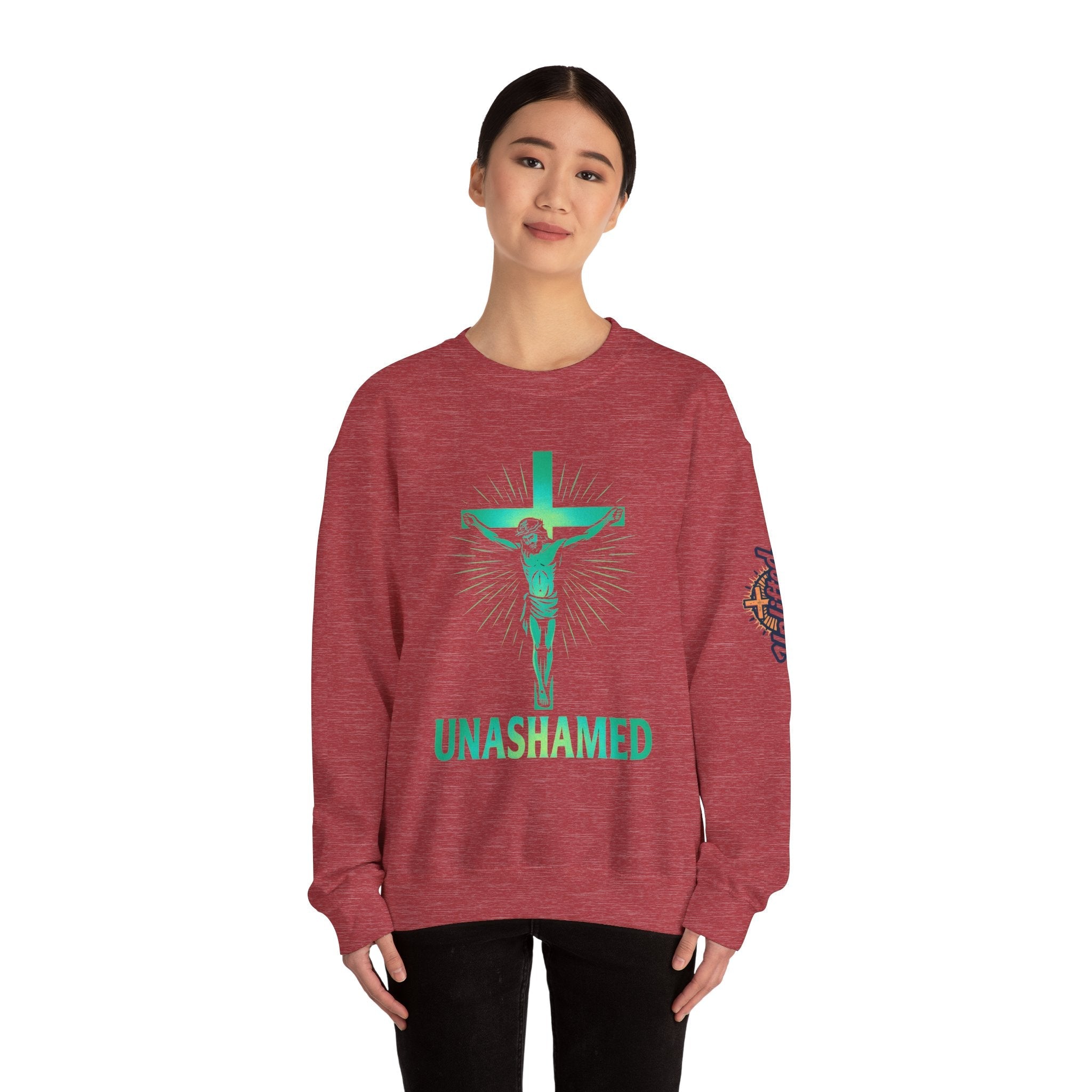 Unashamed Sweatshirt – Romans 1:16 Crucifixion Christian Sweatshirt for Bold Unwavering Faith Printify