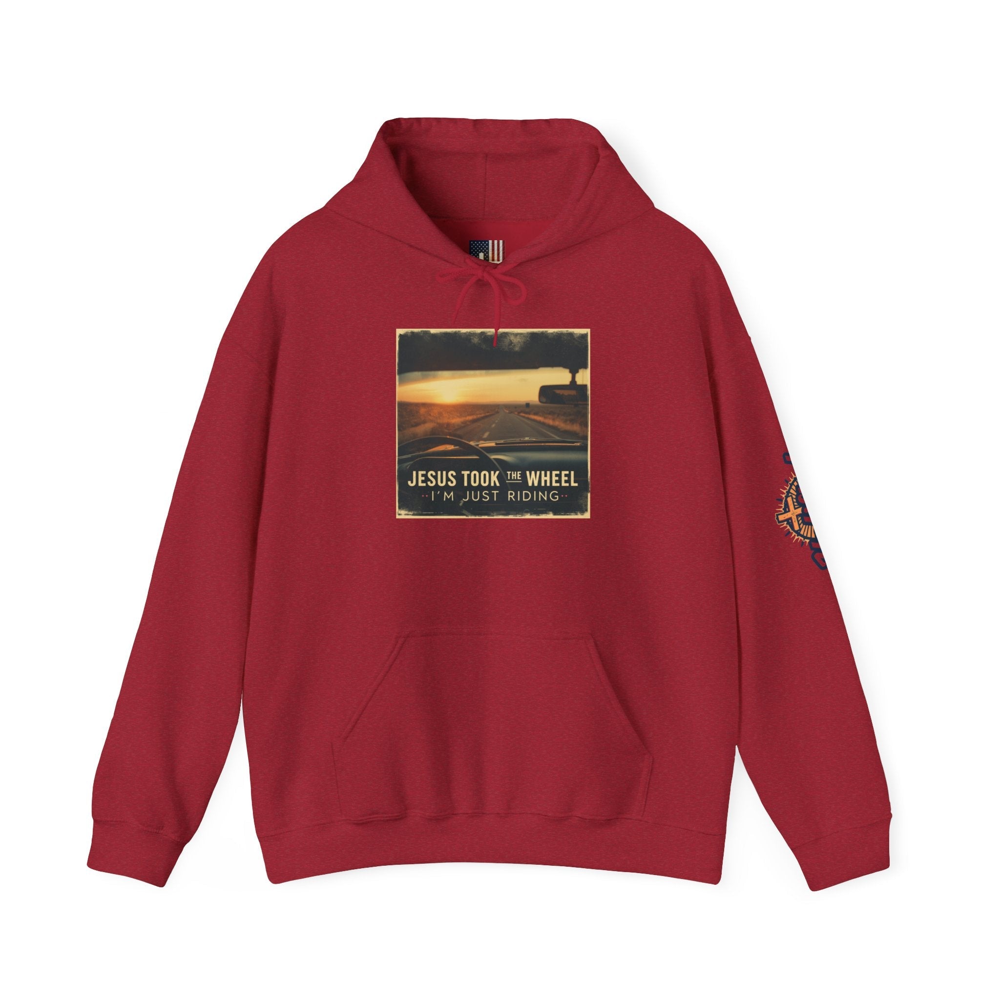 Jesus Took the Wheel I'm Just Riding Hoodie – Funny Christian Convertible Car Sweatshirt for Surrendered Faith & Humor Printify