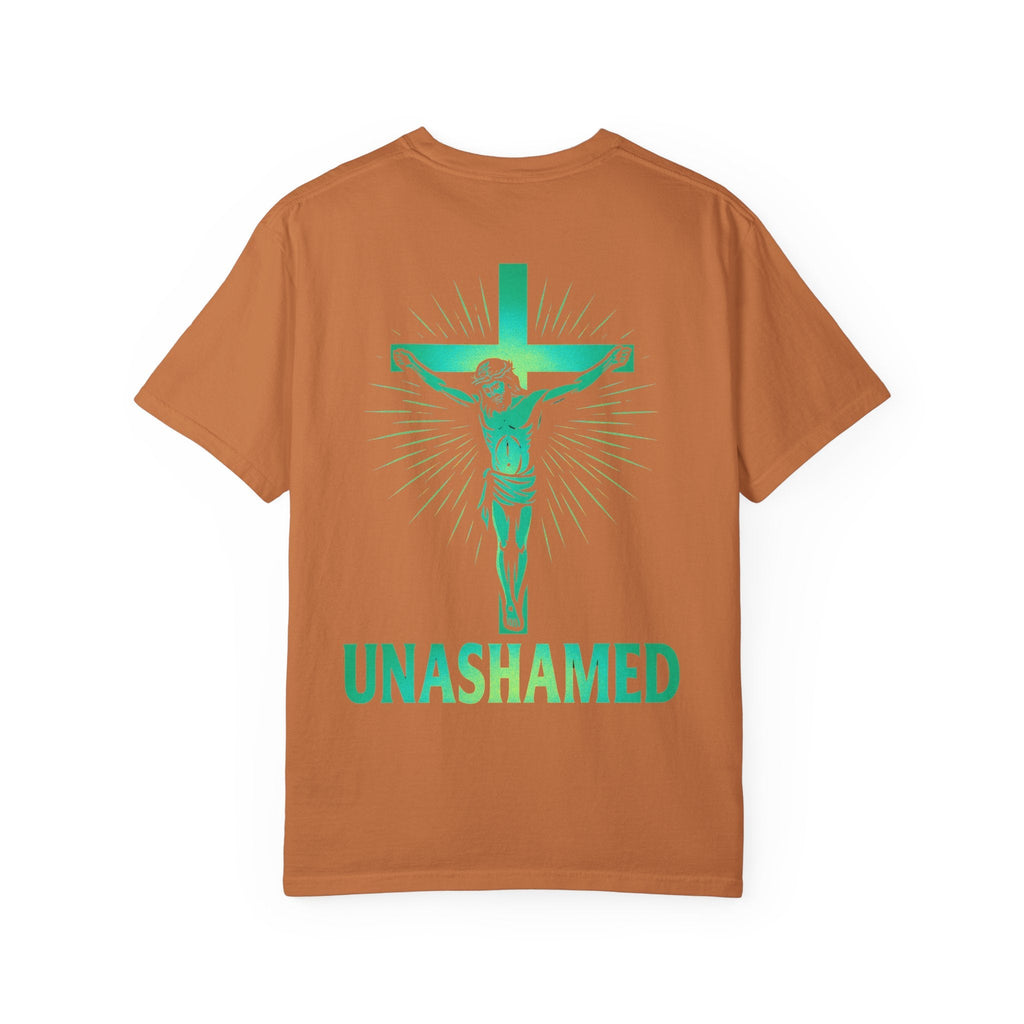 Unashamed T-shirt – Romans 1:16 Crucifixion Christian t-shirt for Bold Unwavering Faith Printify