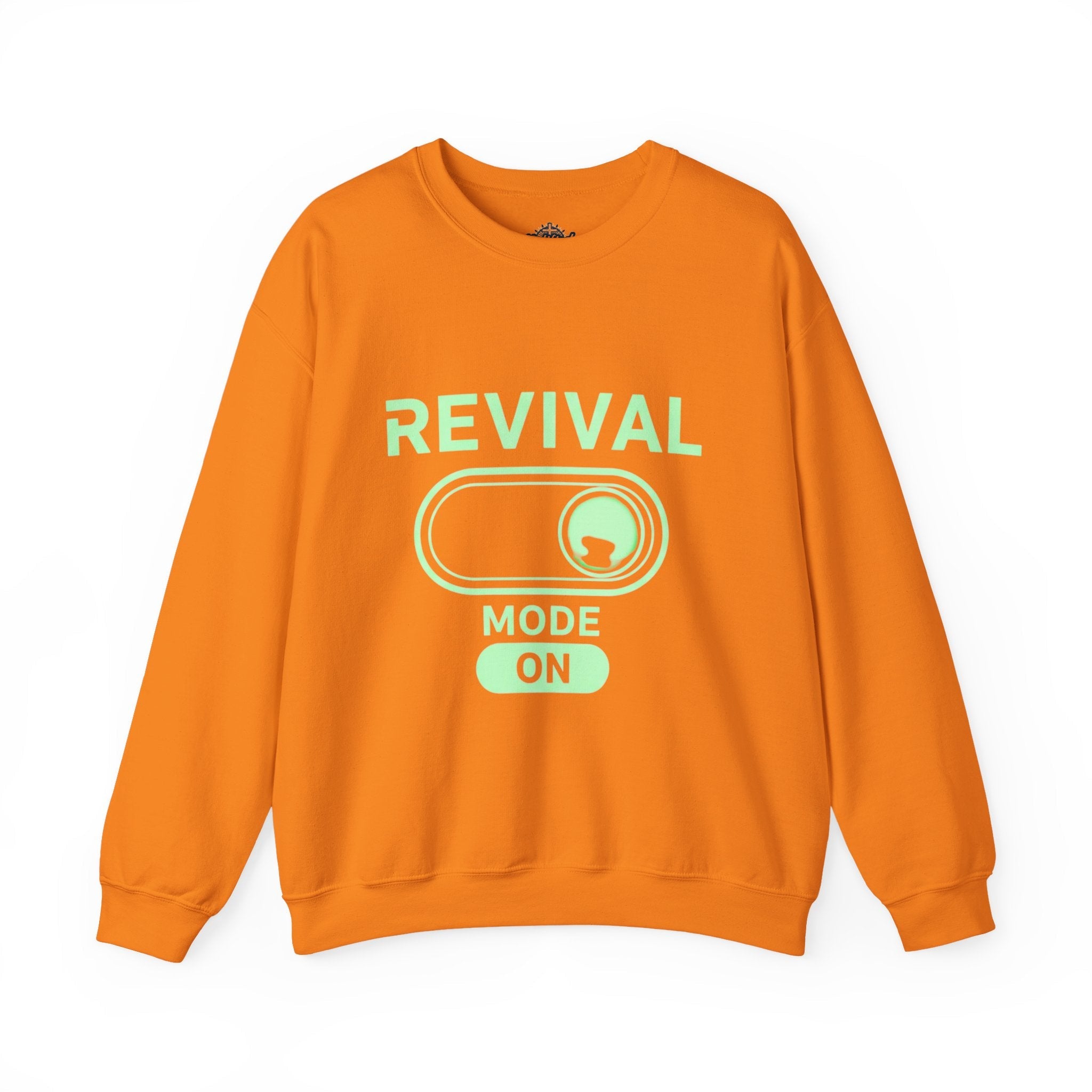 🔥 Revival Mode: ON – Christian Techwear Sweatshirt | Glowing Green Faith Switch | Futuristic Jesus Shirt | Activate Your Spiritual Awakening | Uplifted Gear Printify