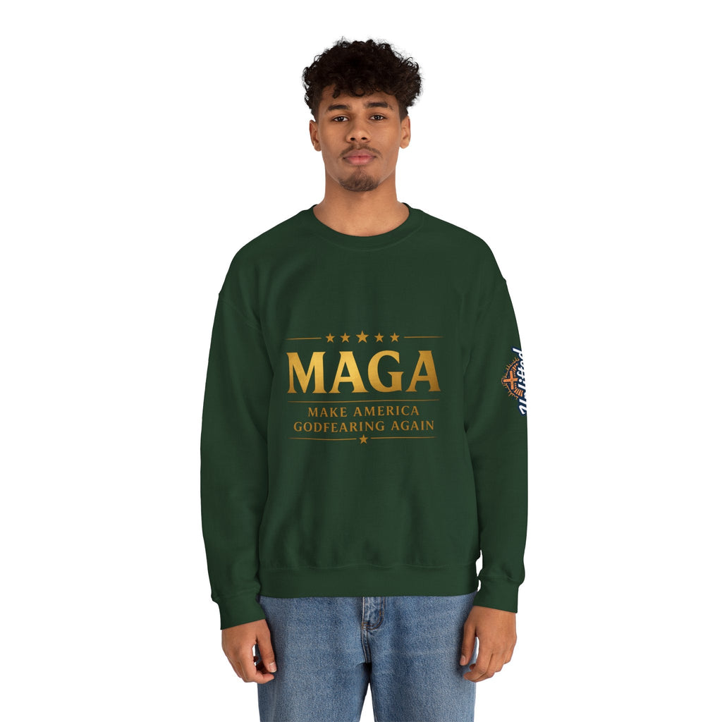 Sweatshirt — "MAGA Make America Godfearing Again" Gold Logo Crewneck Printify