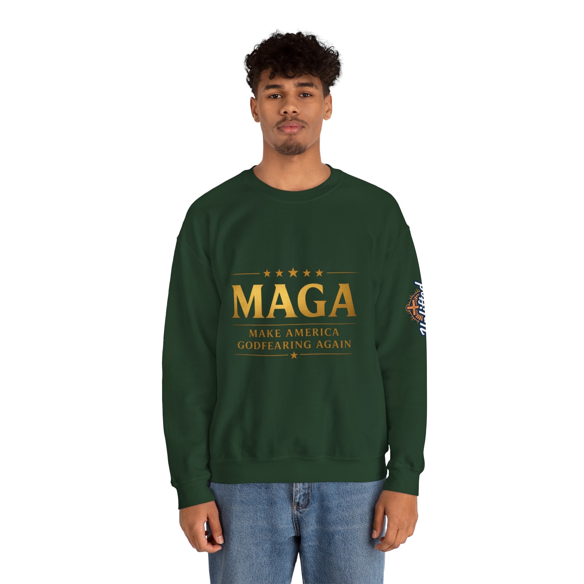 Sweatshirt — "MAGA Make America Godfearing Again" Gold Logo Crewneck Printify