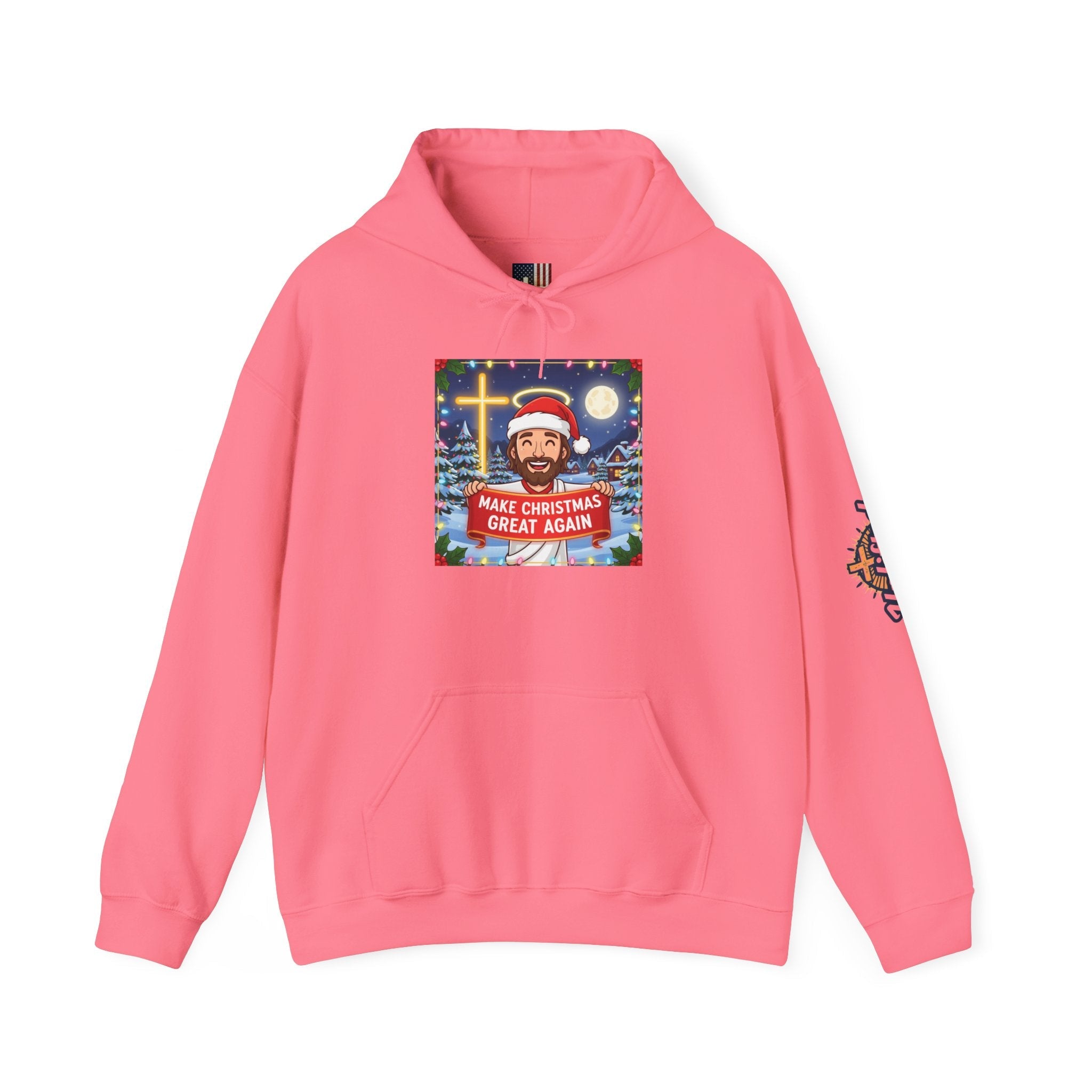 🎄 Make Christmas Great Again – Funny Christian Hoodie | Jesus Holding Banner | Faith-Based Holiday Parody Tee | Uplifted Gear Printify