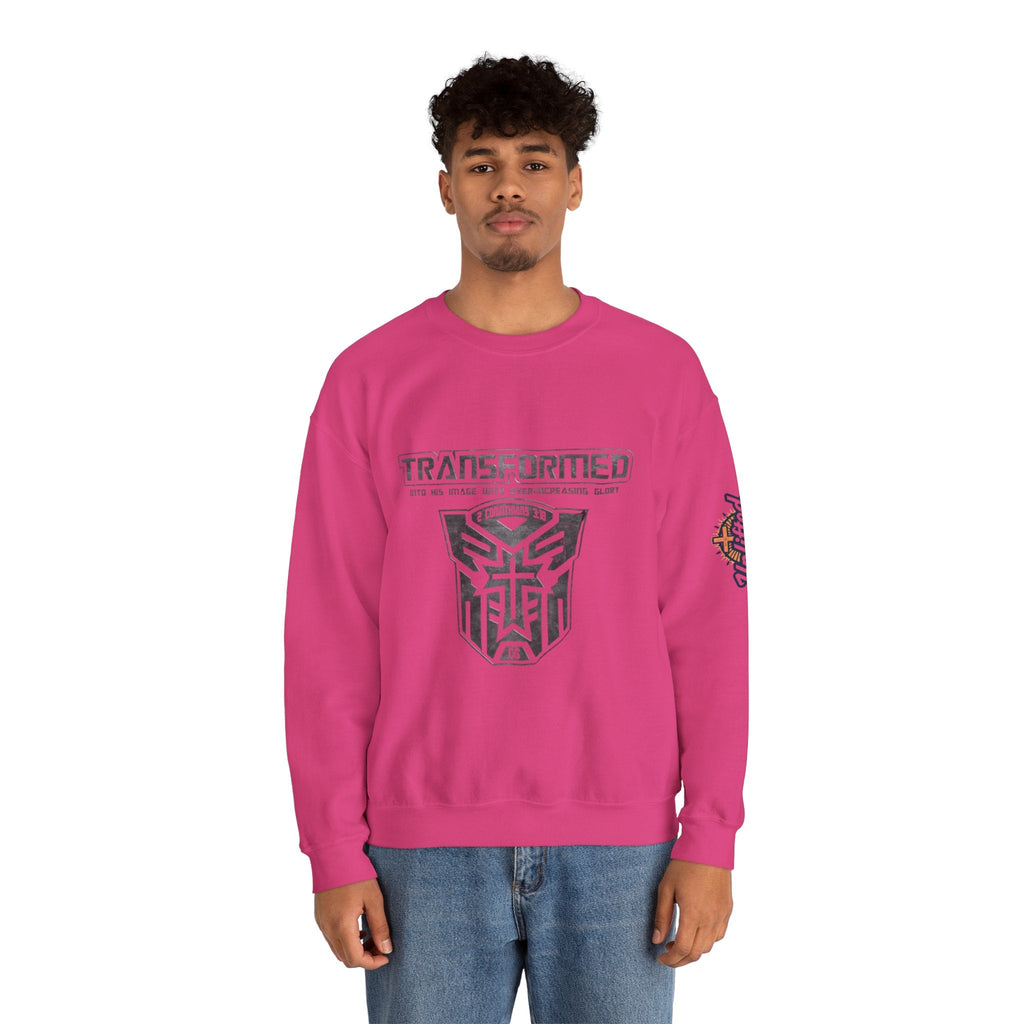 Transformer Logo Christian Sweatshirt | 2 Corinthians 3:18 Bible Verse Sweatshirt Printify