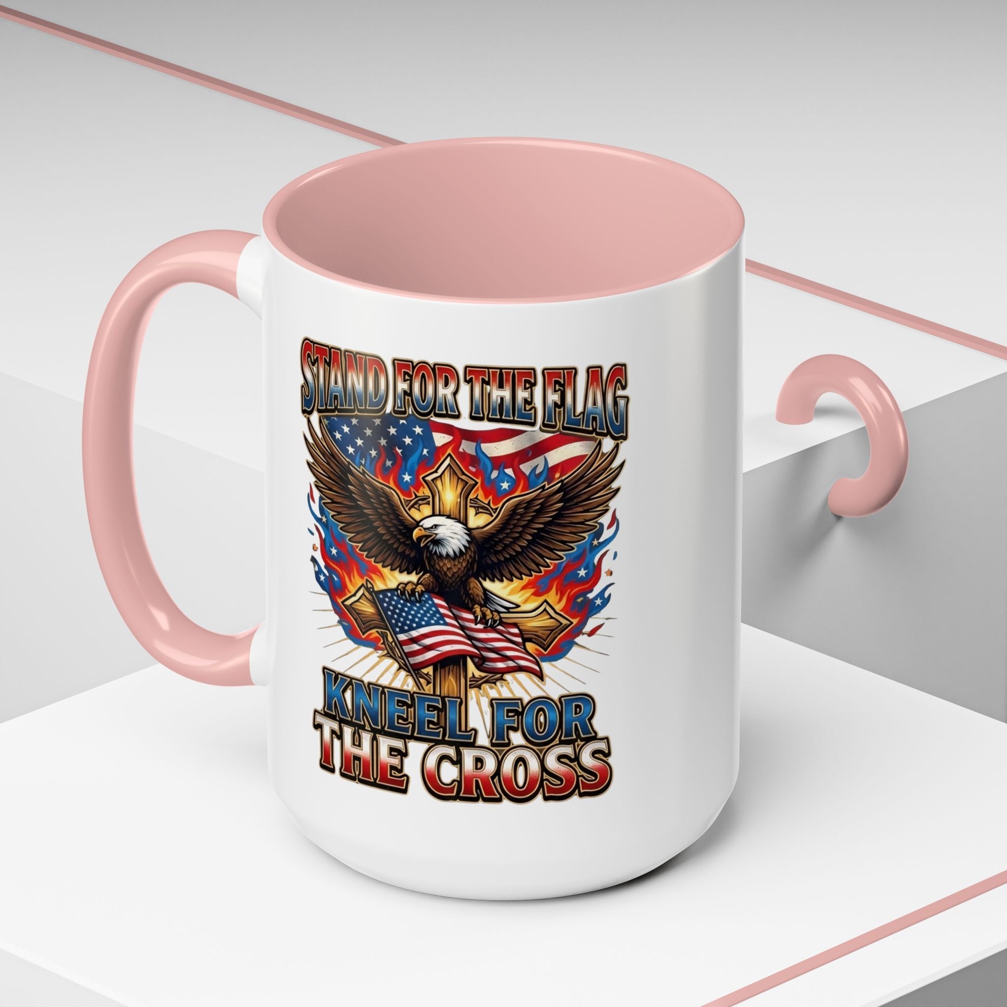 Patriotic Eagle Coffee Mug — "Stand for the Flag, Kneel for the Cross" (11/15oz) Printify