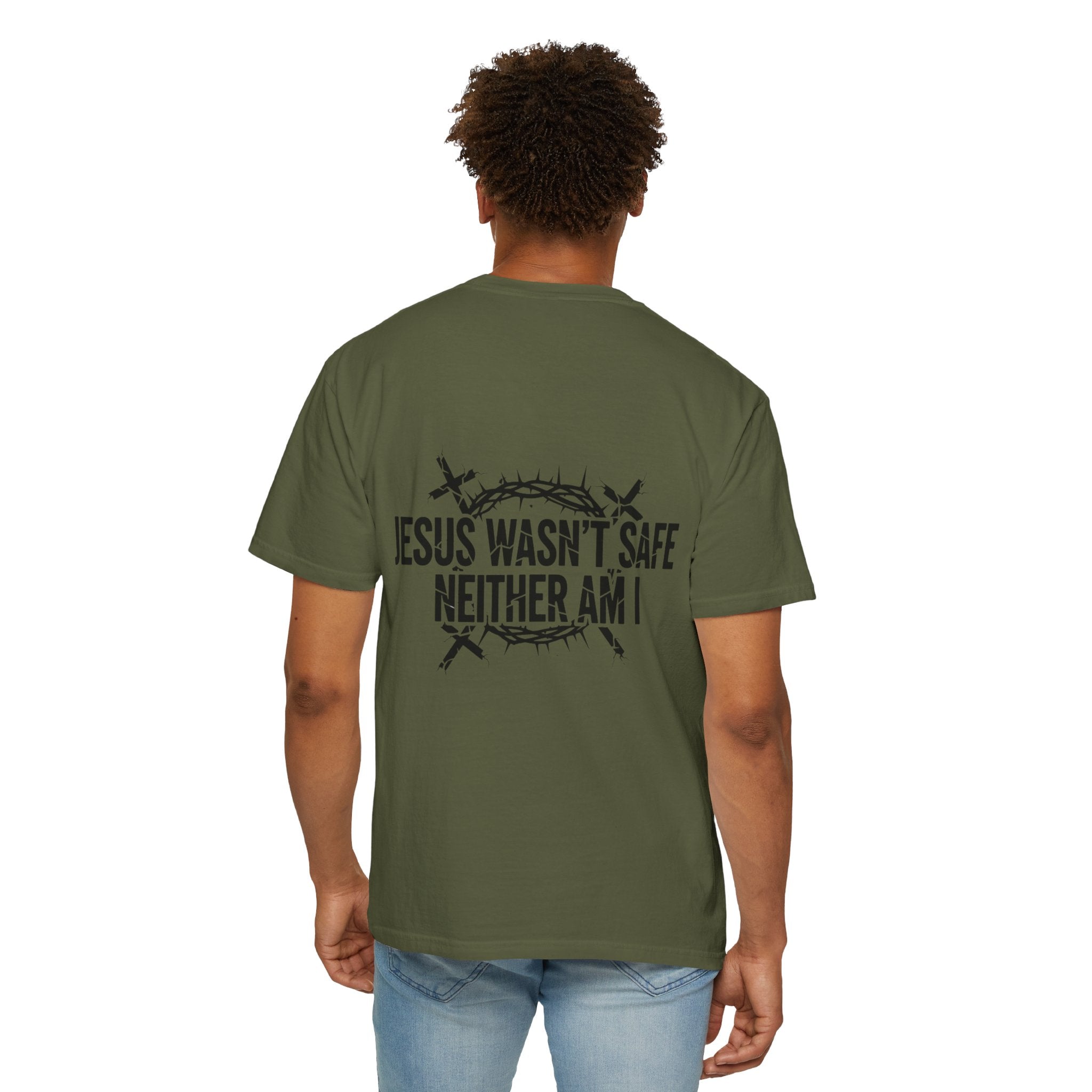 ⚡ Jesus Wasn’t Safe – Neither Am I | Bold Christian T-Shirt | Storm-Walking Faith Tee | Minimalist Black & White Design | Uplifted Gear Printify