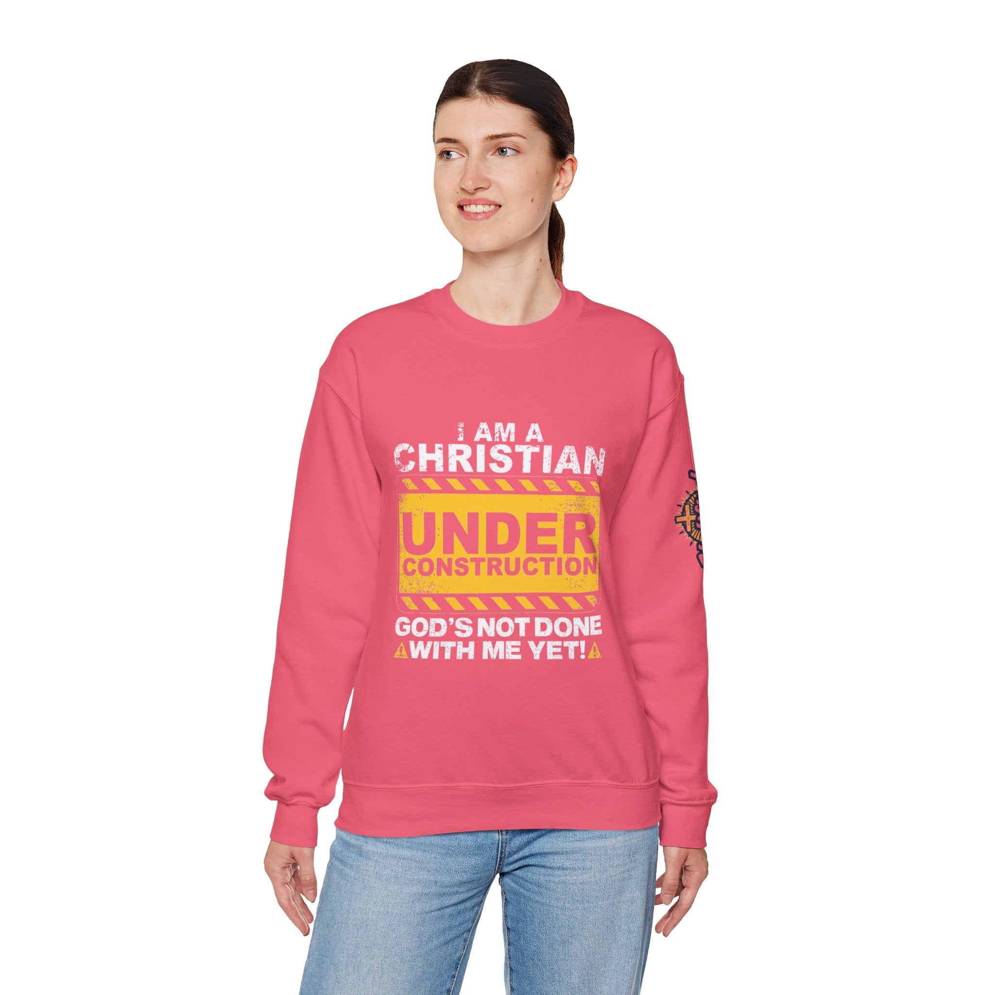 Christian Under Construction Sweatshirt | God Is Not Done With Me Yet Sweatshirt Printify