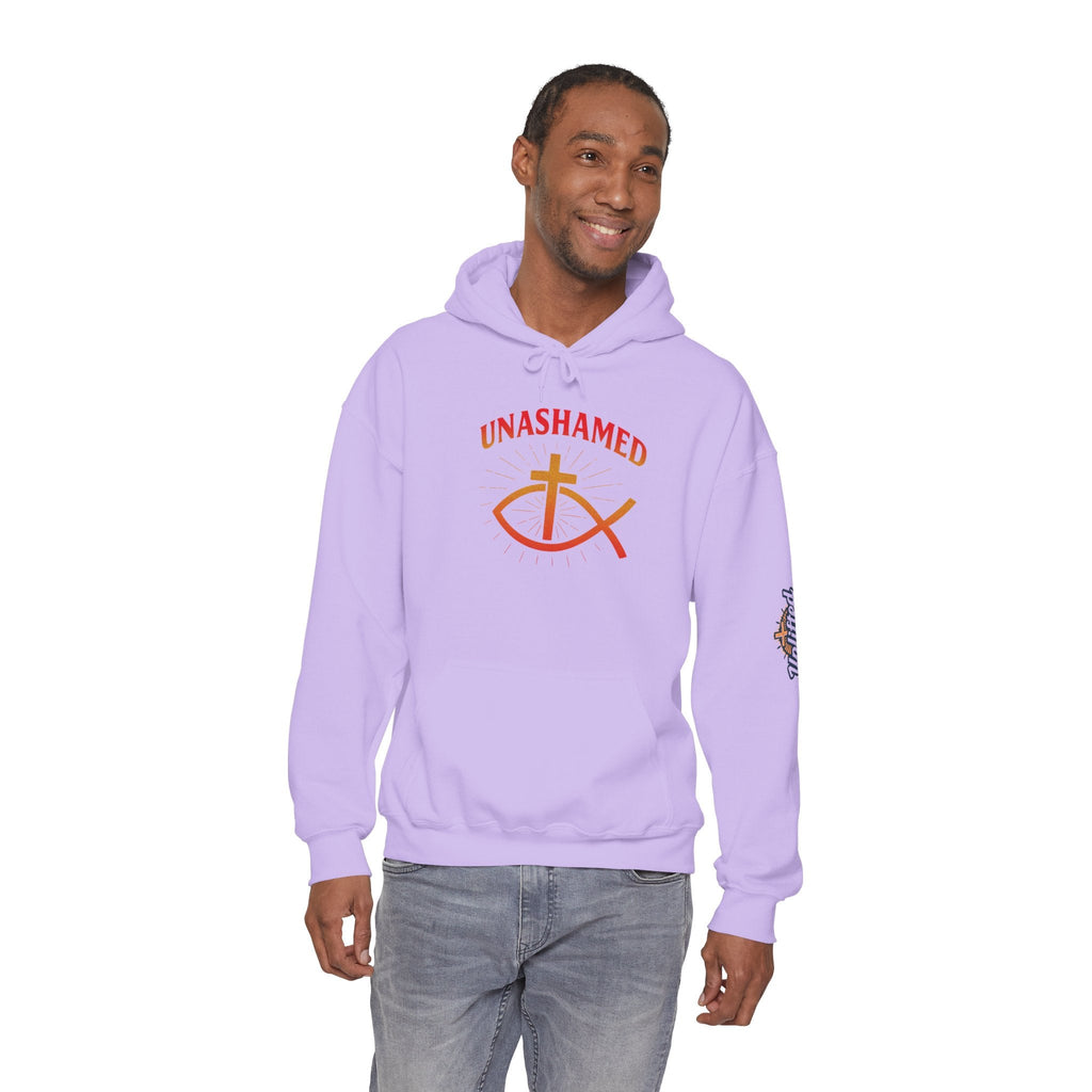 Unashamed Hoodie – Ichthys Jesus Fish & Cross Christian Sweatshirt for Romans 1:16 Bold Faith Printify