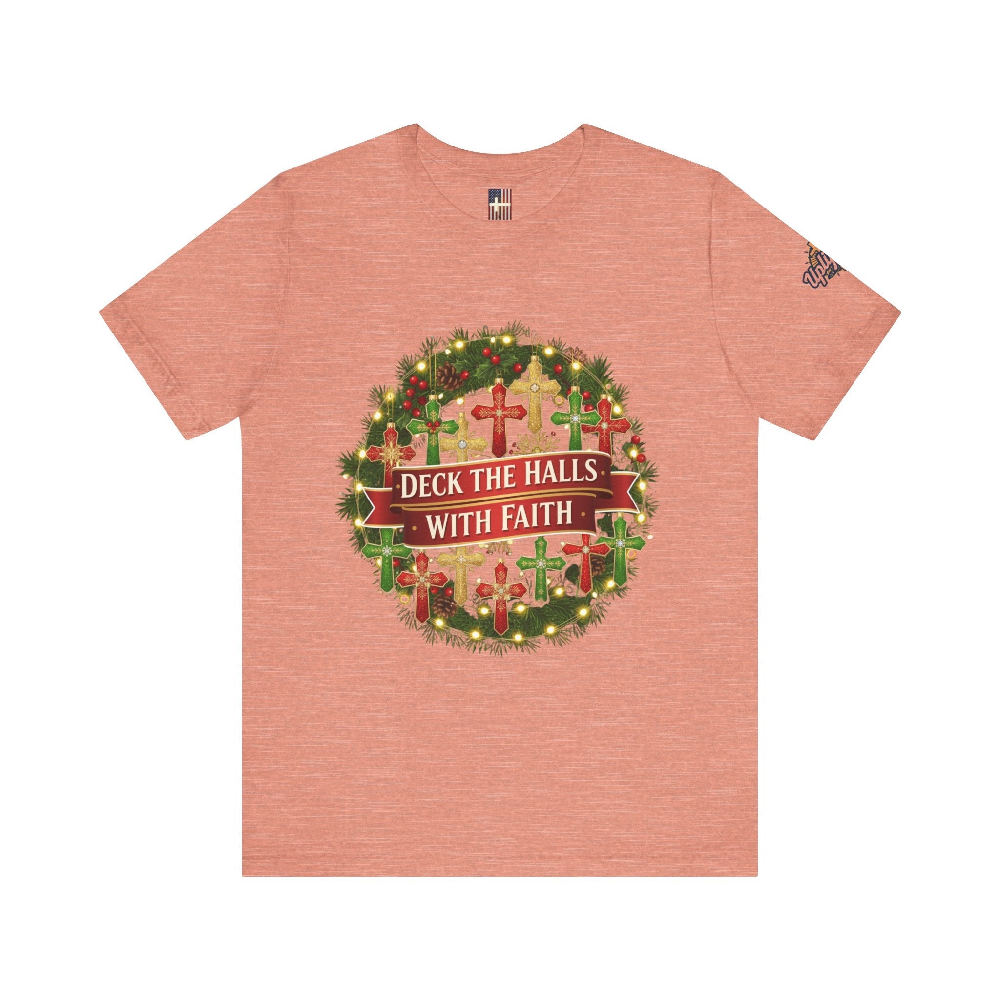 🎄 Deck the Halls with Faith – Christian Christmas T-Shirt | Cross Ornament Design & Festive Garland | Bold Holiday Faith Tee by Uplifted Gear Printify