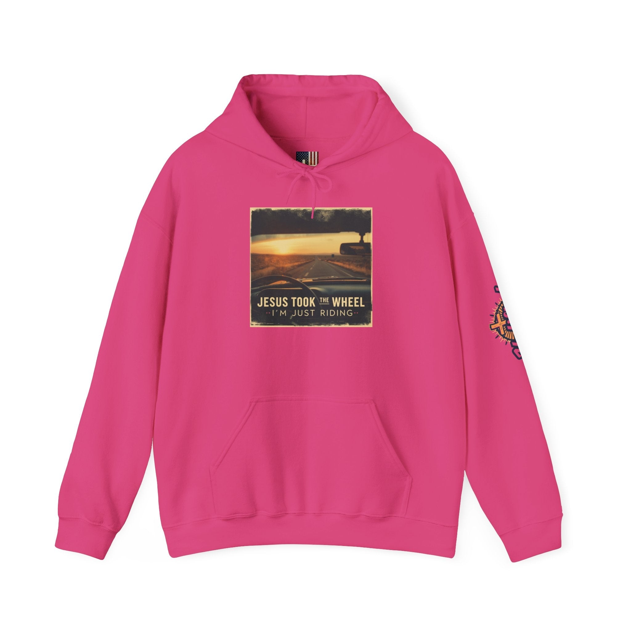Jesus Took the Wheel I'm Just Riding Hoodie – Funny Christian Convertible Car Sweatshirt for Surrendered Faith & Humor Printify