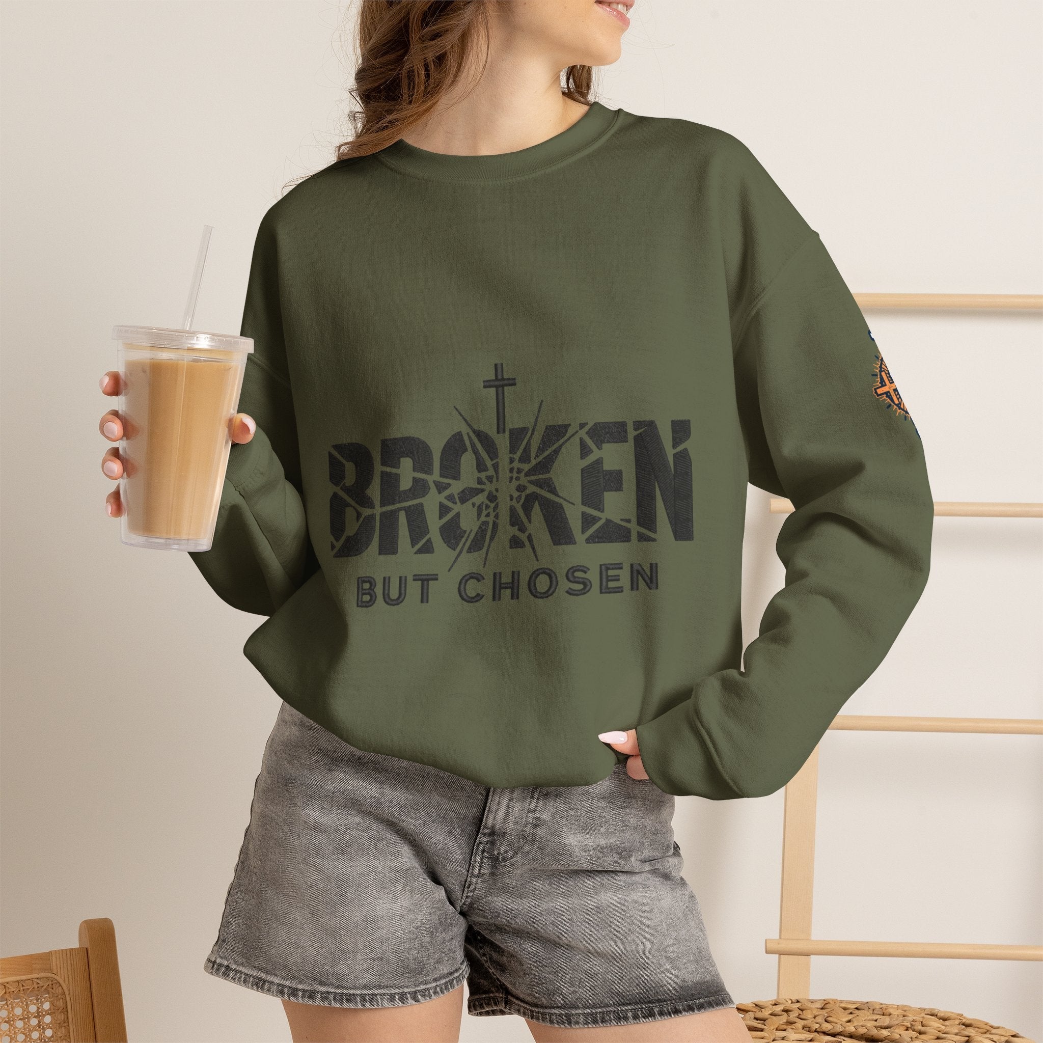 Broken But Chosen Crewneck Sweatshirt Printify
