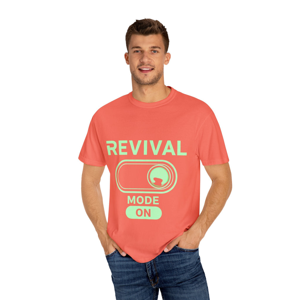 🔥 Revival Mode: ON – Christian Techwear T-Shirt | Glowing Green Faith Switch | Futuristic Jesus Shirt | Activate Your Spiritual Awakening | Uplifted Gear Printify