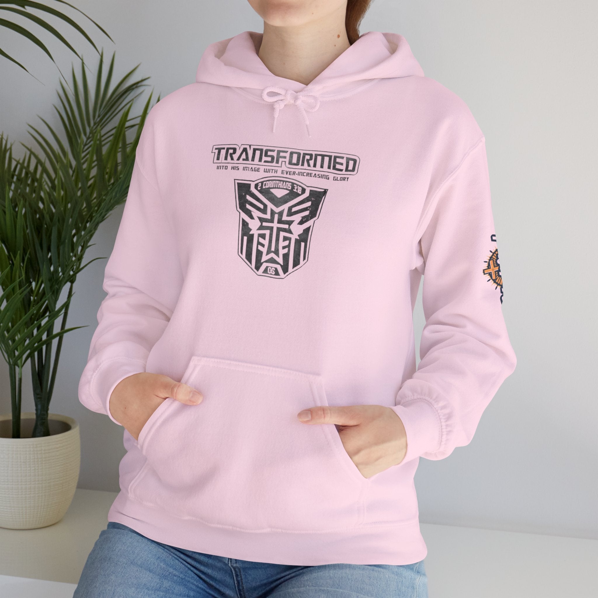 Transformer Logo Christian Hoodie | 2 Corinthians 3:18 Bible Verse Hoodie Printify