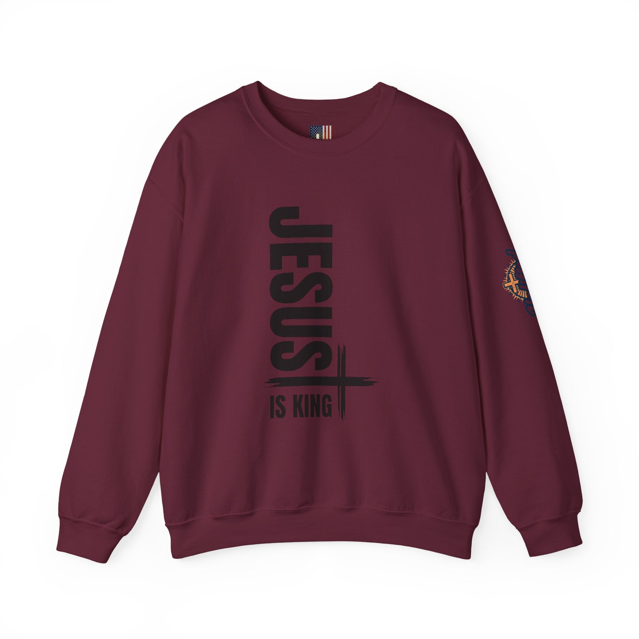 Jesus Is King Sweatshirt | Modern Typographic Cross Christian Sweatshirt Printify