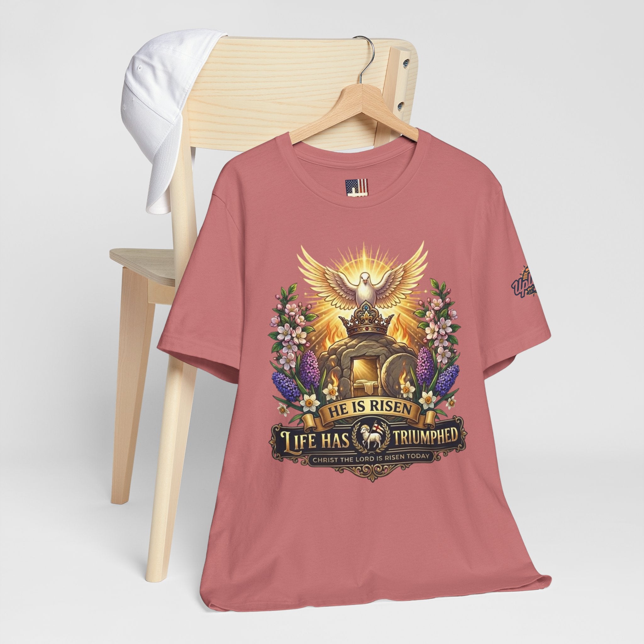 He Is Risen "Life Has Triumphed" T-Shirt — Easter Resurrection Christian Tee Printify