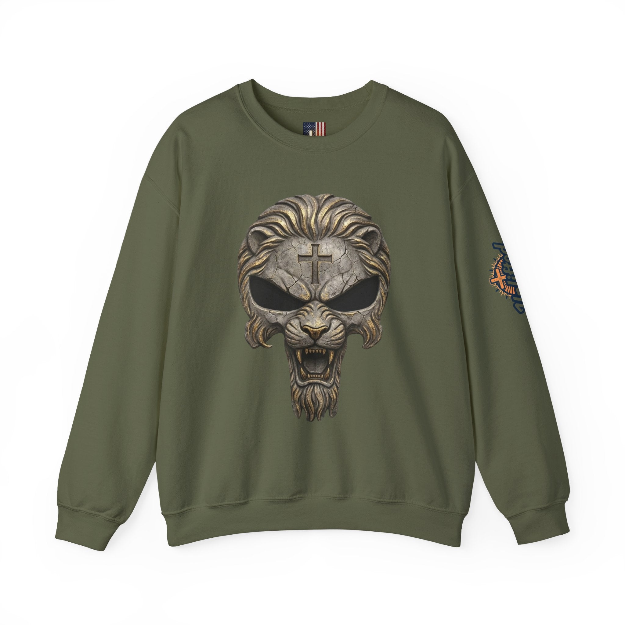 Lion of Judah Skull Christian Sweatshirt - Warrior Faith Cross Sweatshirt Printify