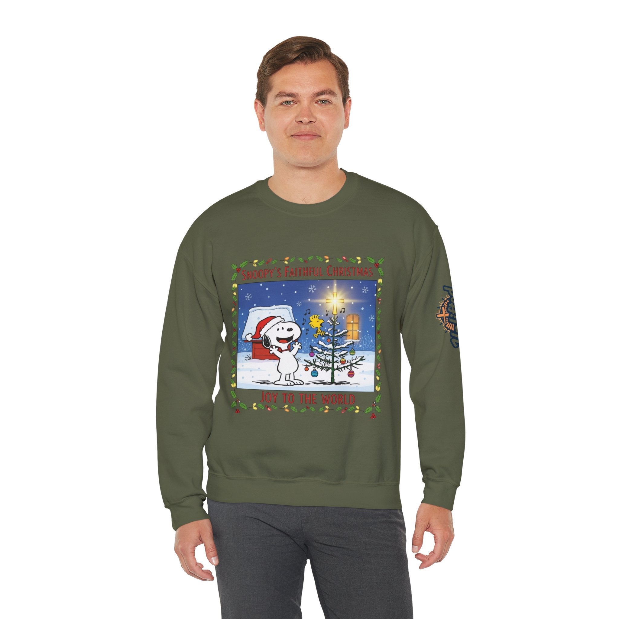🎄 Faithful Christmas Friends – Christian Holiday Sweatshirt | Festive Tree & Cartoon Duo | Heartwarming Christmas Tee by Uplifted Gear Printify