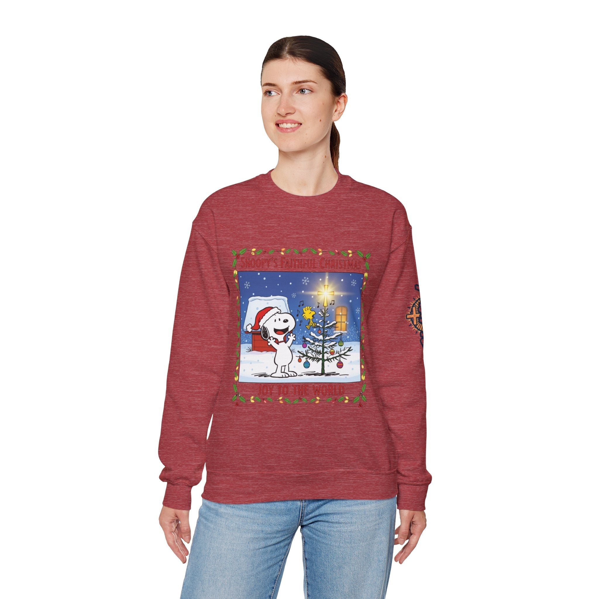 🎄 Faithful Christmas Friends – Christian Holiday Sweatshirt | Festive Tree & Cartoon Duo | Heartwarming Christmas Tee by Uplifted Gear Printify