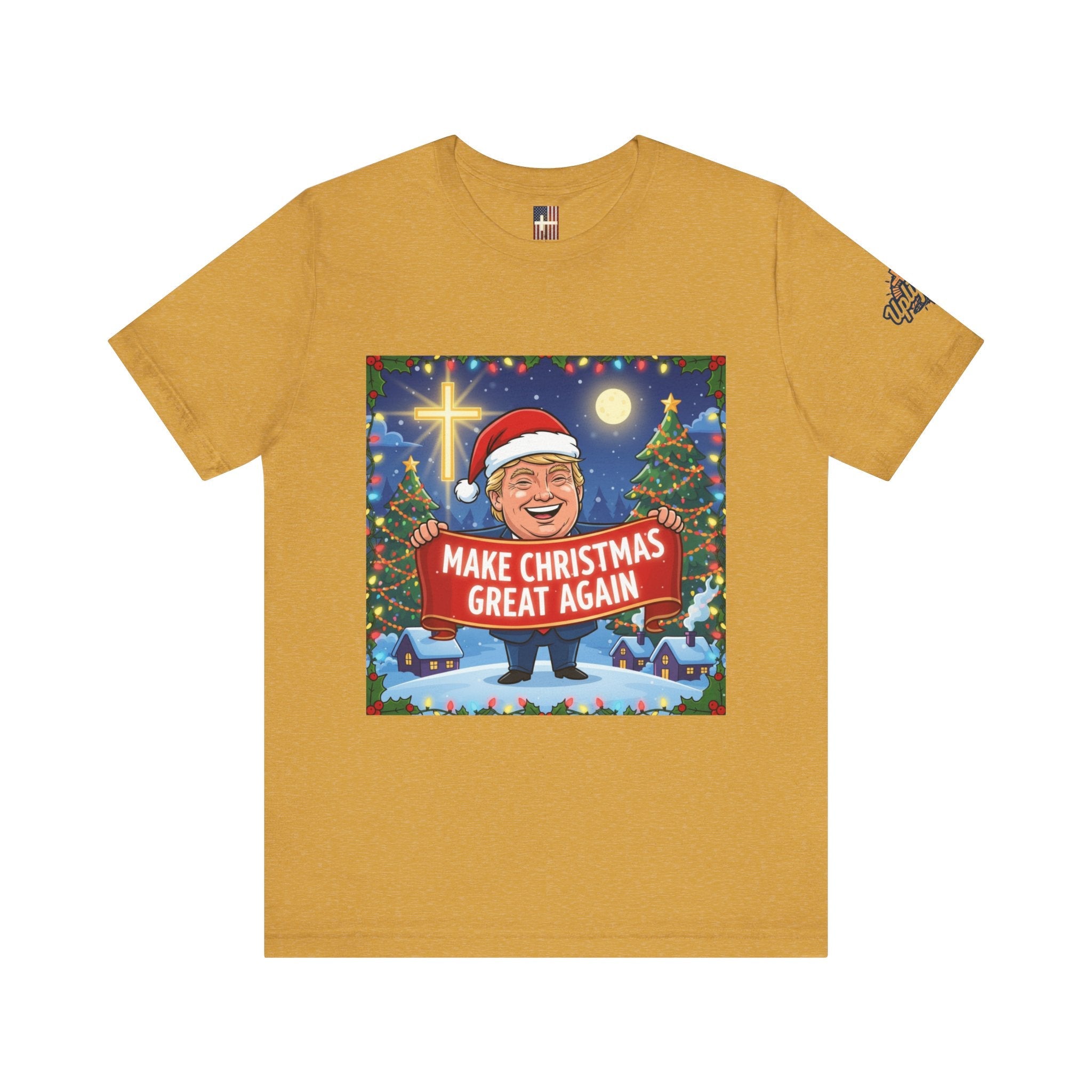 🎄 Make Christmas Great Again – Patriotic Christian Christmas T-Shirt | Bold Holiday Faith Tee | Red & White Banner Design | Uplifted Gear Printify
